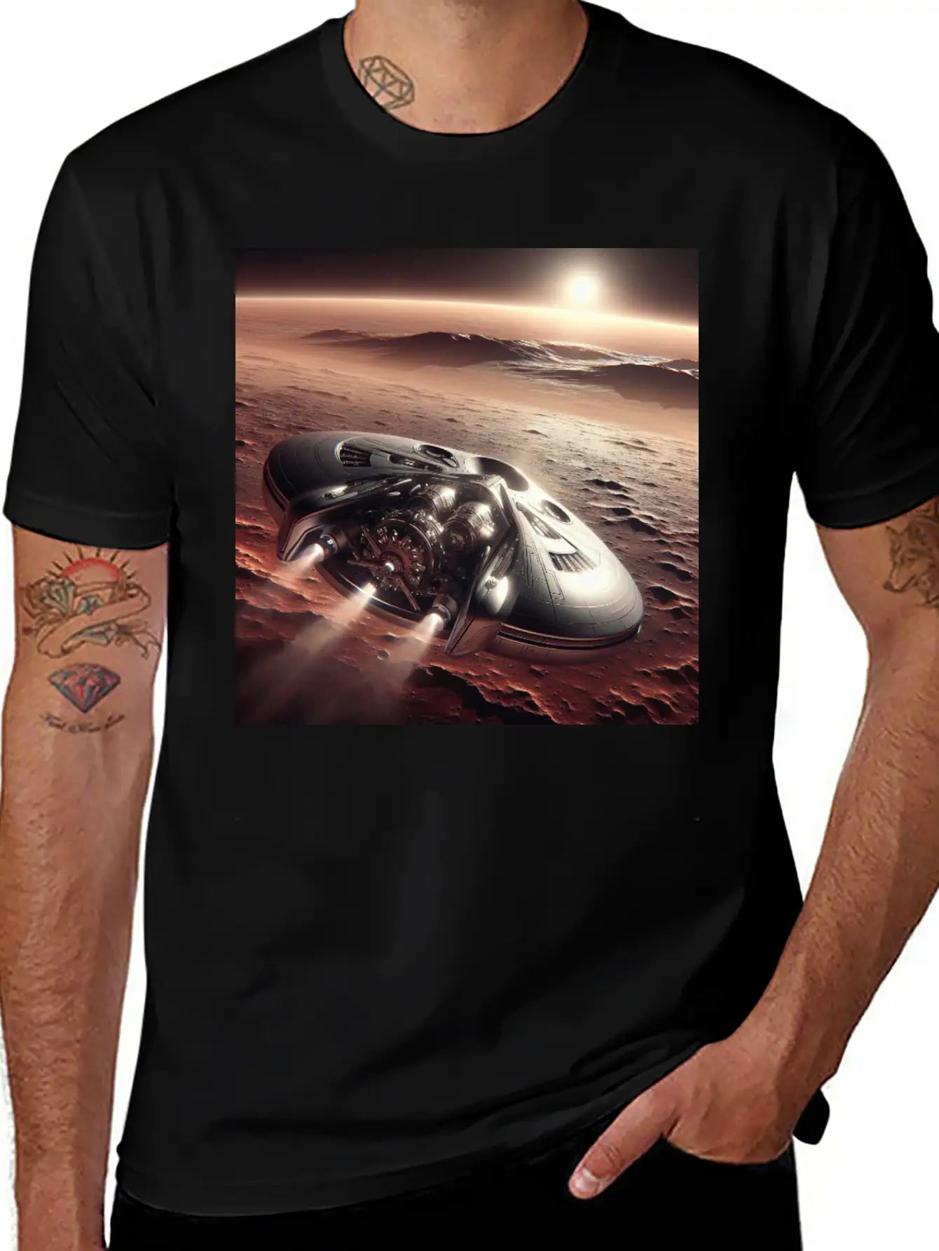 New Spaceship Landing On Mars Unisex Casual T-Shirt – Clean Design For Daily Comfort