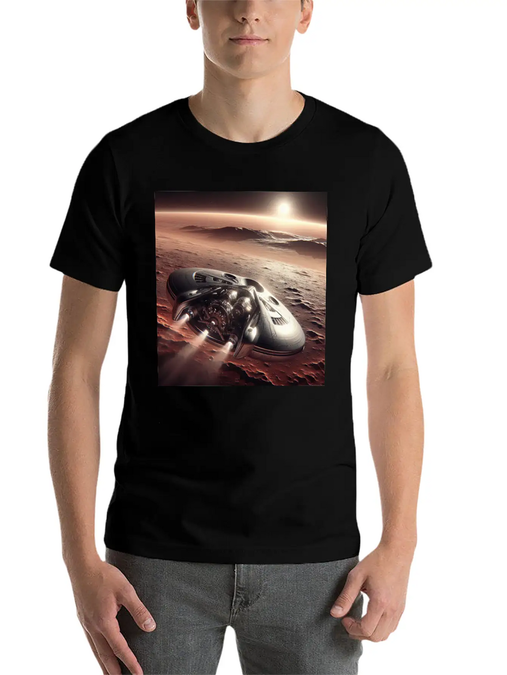 New Spaceship Landing On Mars Unisex Casual T-Shirt – Clean Design For Daily Comfort