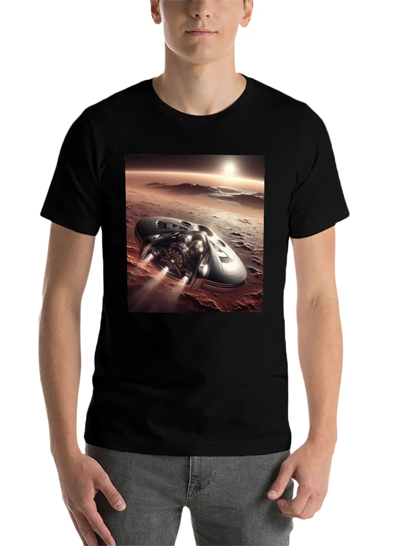 New Spaceship Landing On Mars Unisex Casual T-Shirt – Clean Design For Daily Comfort
