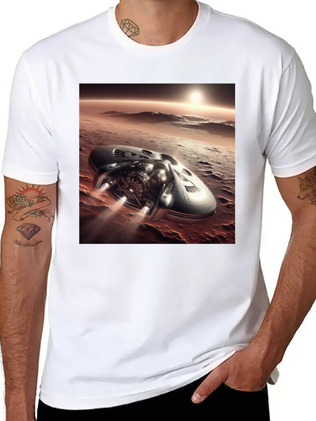 New Spaceship Landing On Mars Unisex Casual T-Shirt – Clean Design For Daily Comfort