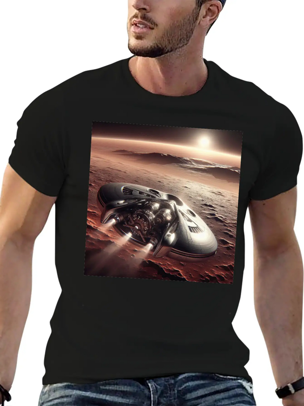 New Spaceship Landing On Mars Unisex Casual T-Shirt – Clean Design For Daily Comfort