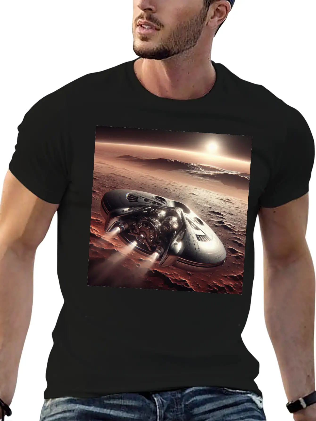 New Spaceship Landing On Mars Unisex Casual T-Shirt – Clean Design For Daily Comfort