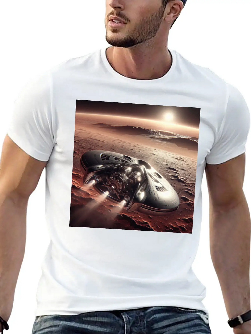 New Spaceship Landing On Mars Unisex Casual T-Shirt – Clean Design For Daily Comfort