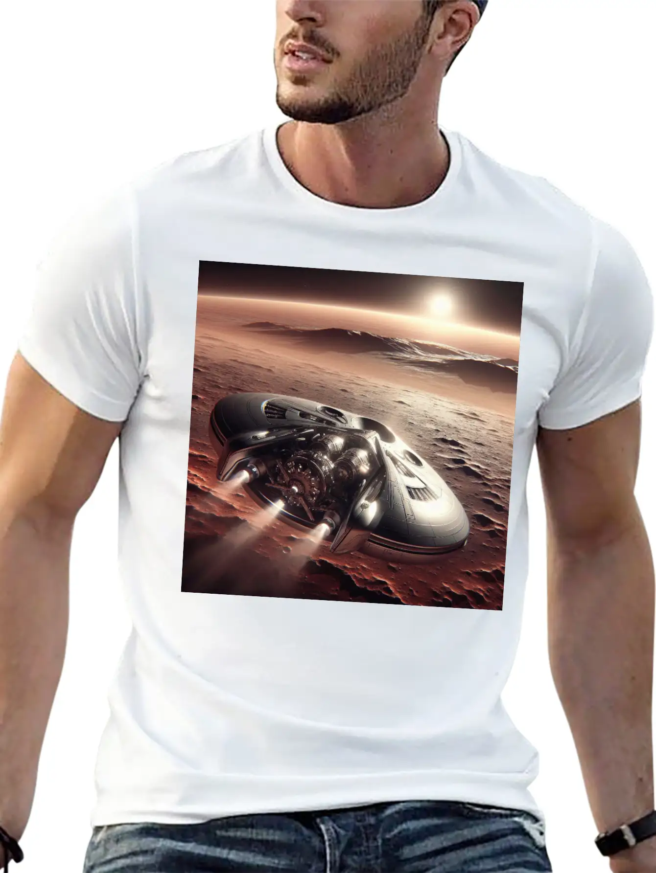 New Spaceship Landing On Mars Unisex Casual T-Shirt – Clean Design For Daily Comfort
