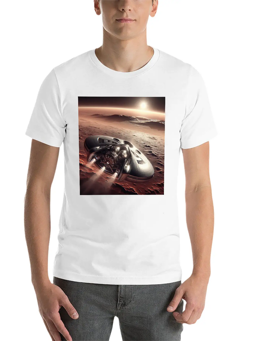 New Spaceship Landing On Mars Unisex Casual T-Shirt – Clean Design For Daily Comfort