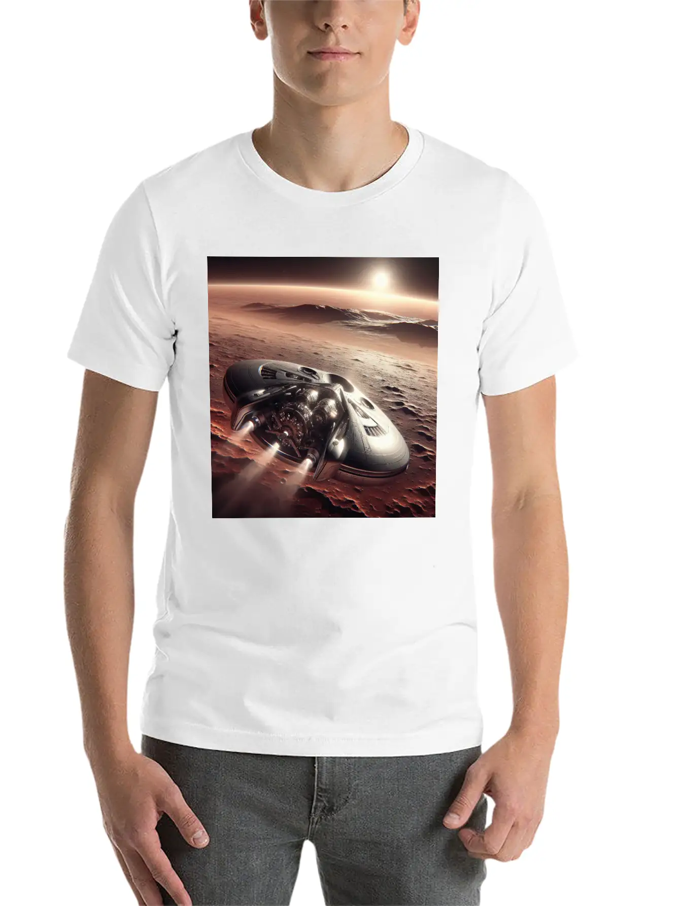 New Spaceship Landing On Mars Unisex Casual T-Shirt – Clean Design For Daily Comfort