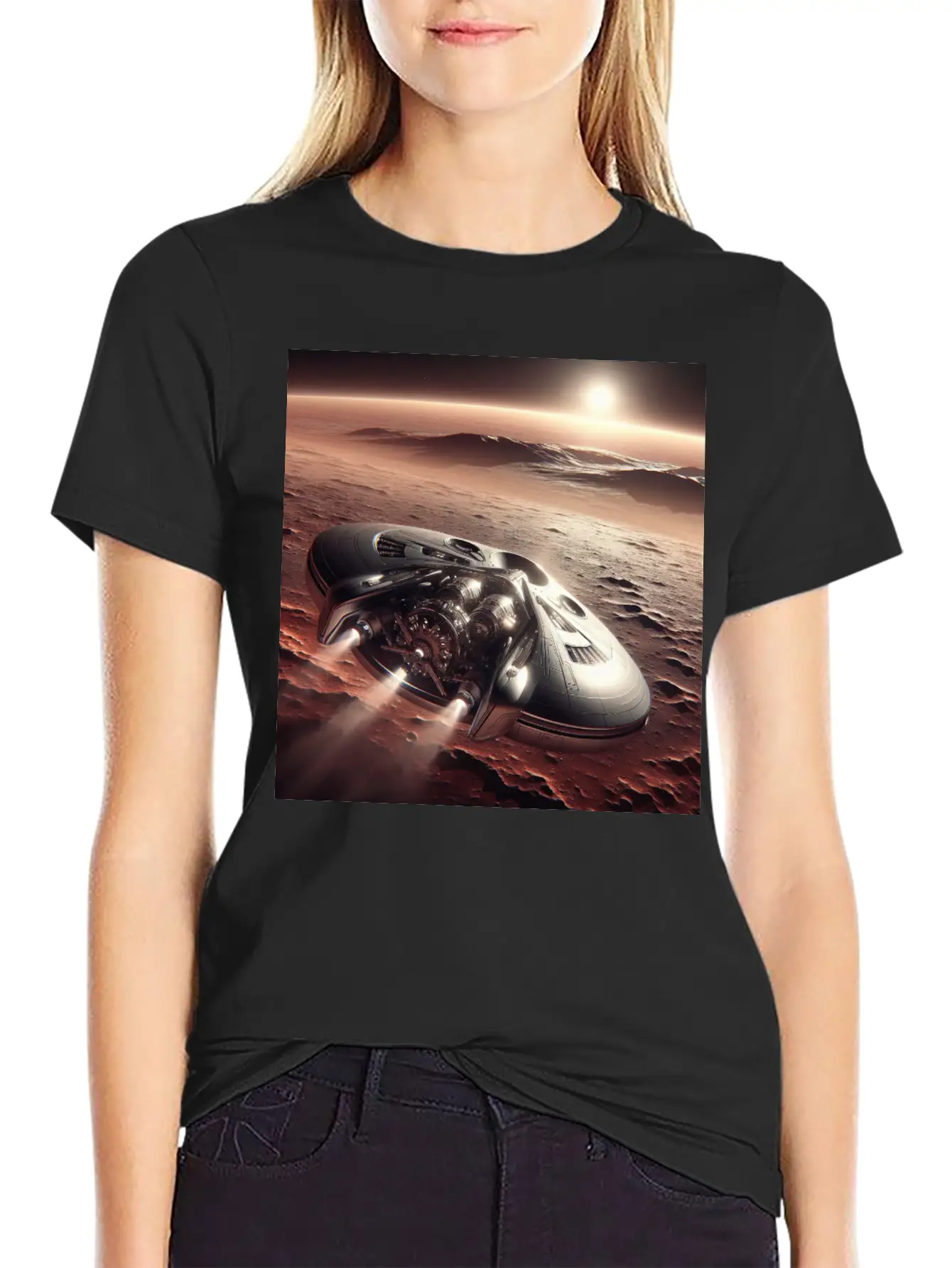 New Spaceship Landing On Mars Unisex Casual T-Shirt – Clean Design For Daily Comfort
