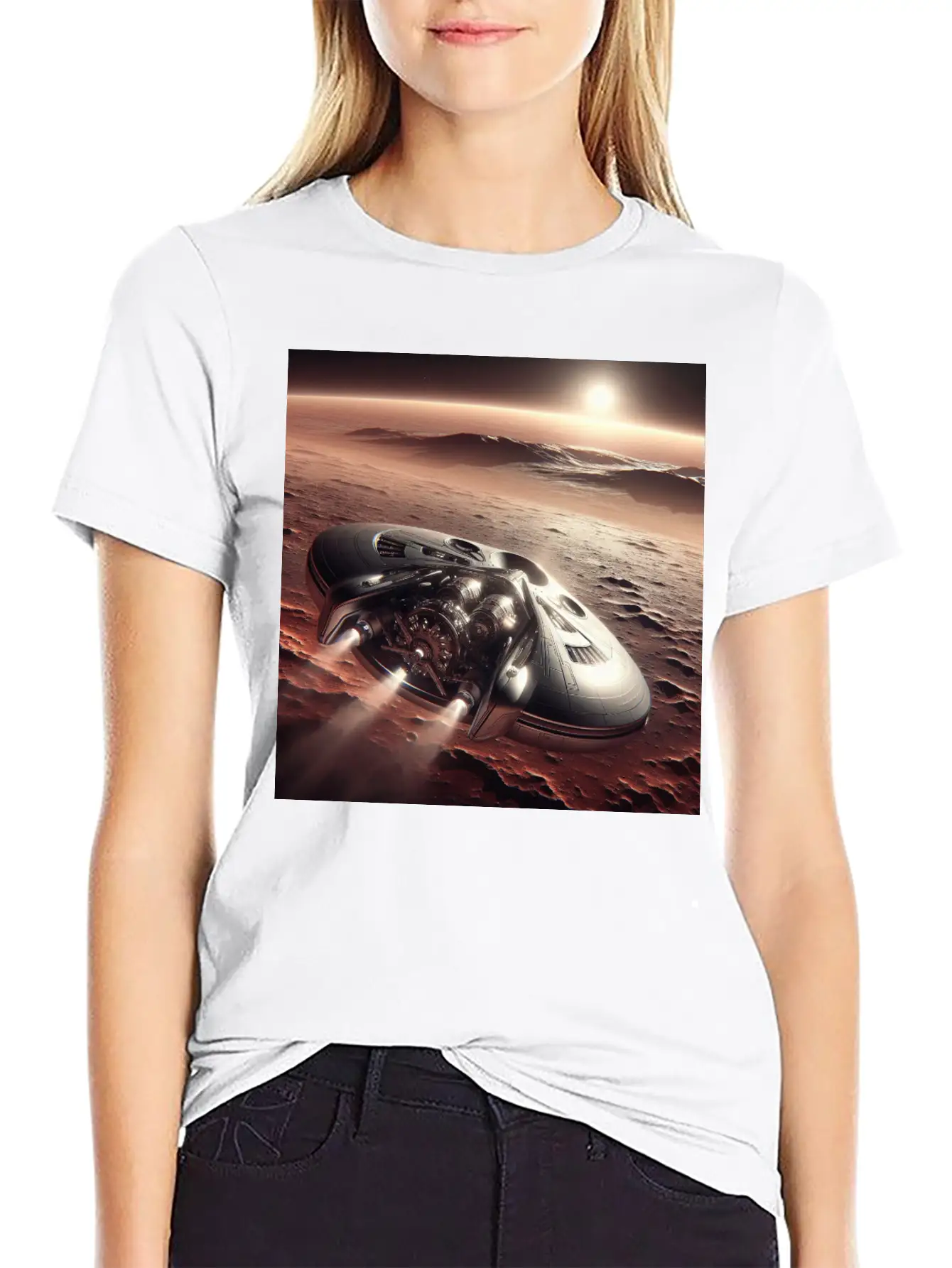 New Spaceship Landing On Mars Unisex Casual T-Shirt – Clean Design For Daily Comfort