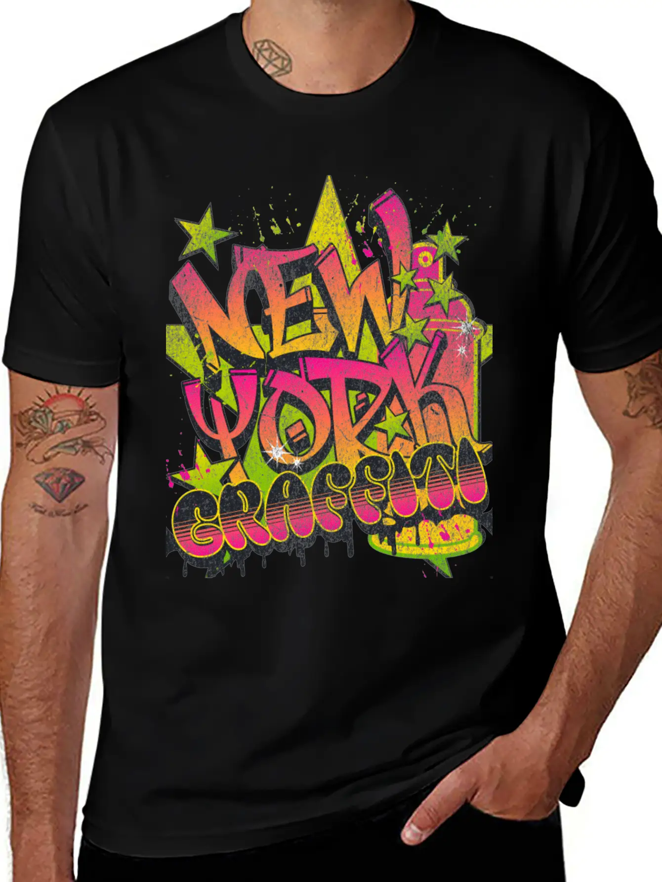 New York Graffiti Grunge Print Tee Unisex Short Sleeve Soft Cotton T-Shirt – Casual Everyday Wear