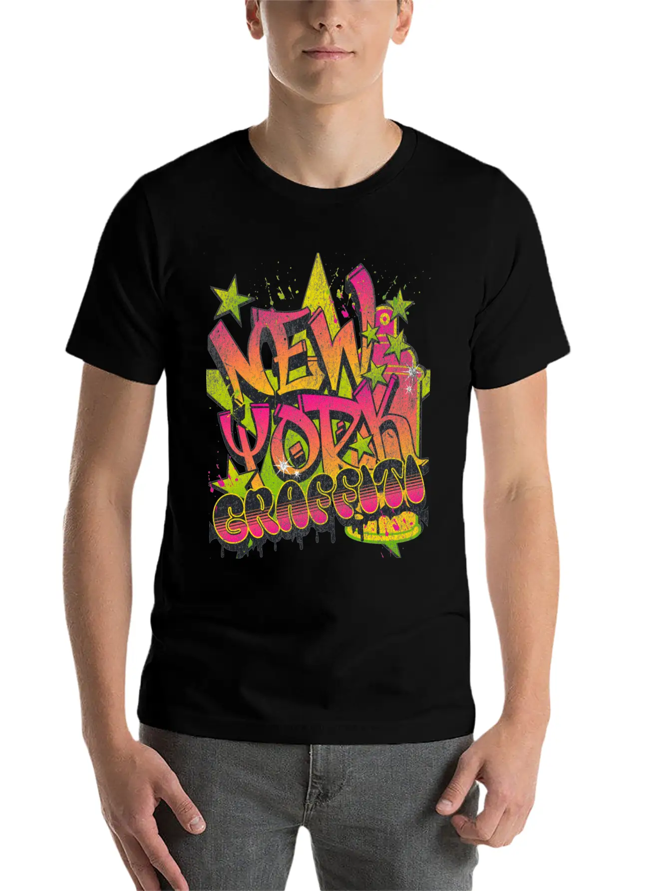 New York Graffiti Grunge Print Tee Unisex Short Sleeve Soft Cotton T-Shirt – Casual Everyday Wear