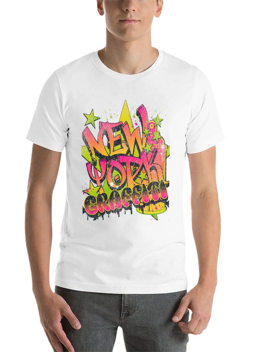 New York Graffiti Grunge Print Tee Unisex Short Sleeve Soft Cotton T-Shirt – Casual Everyday Wear