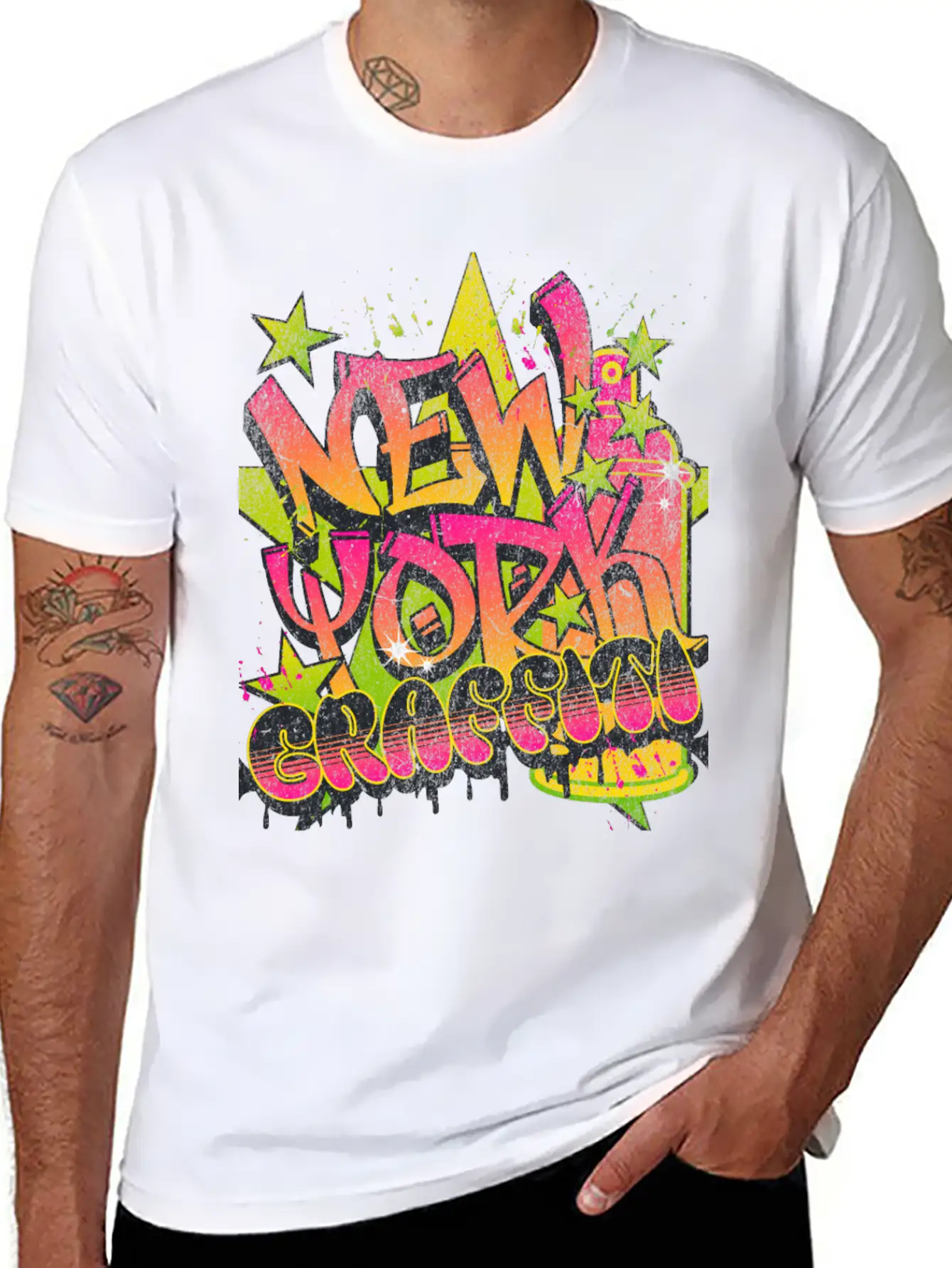New York Graffiti Grunge Print Tee Unisex Short Sleeve Soft Cotton T-Shirt – Casual Everyday Wear