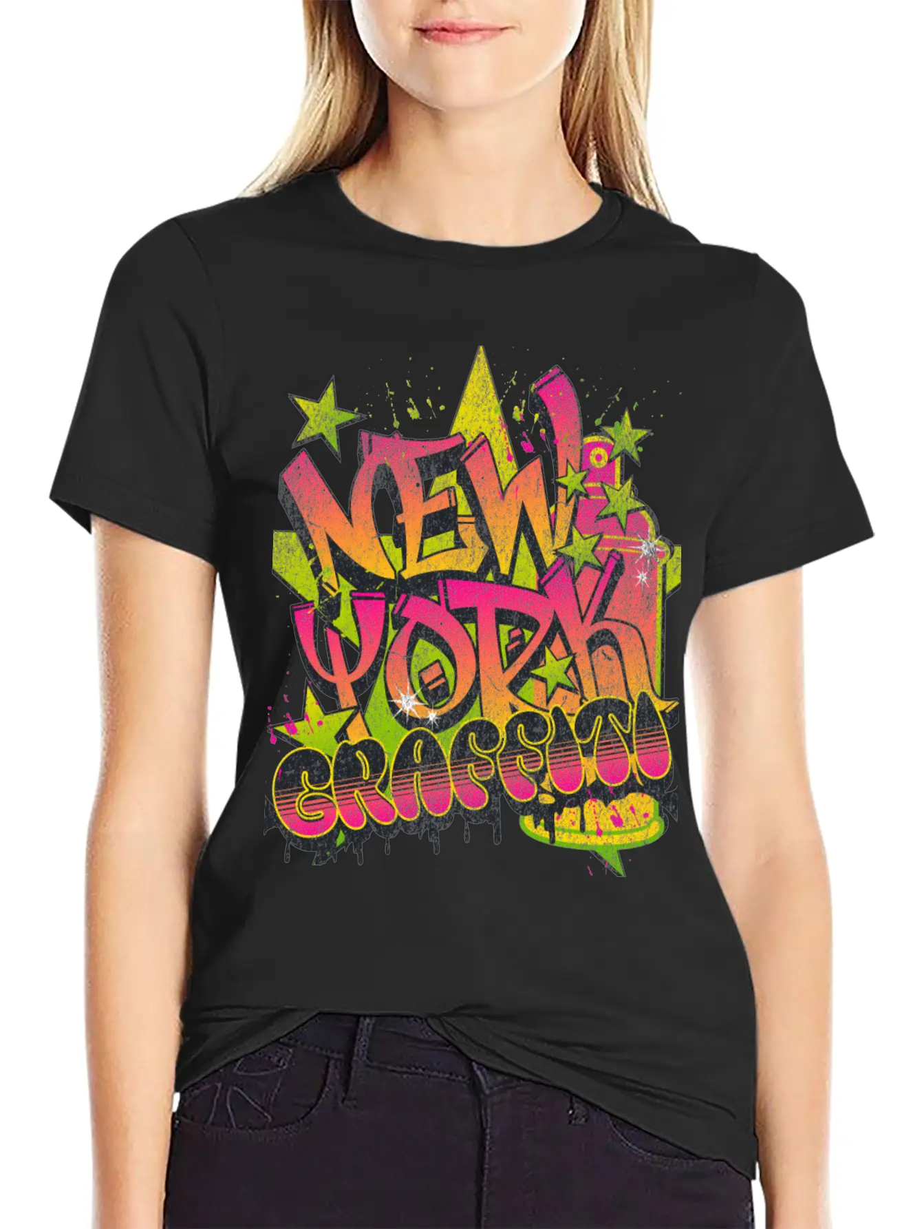 New York Graffiti Grunge Print Tee Unisex Short Sleeve Soft Cotton T-Shirt – Casual Everyday Wear