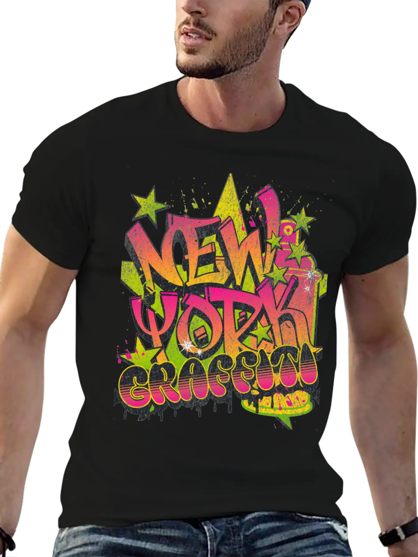 New York Graffiti Grunge Print Tee Unisex Short Sleeve Soft Cotton T-Shirt – Casual Everyday Wear