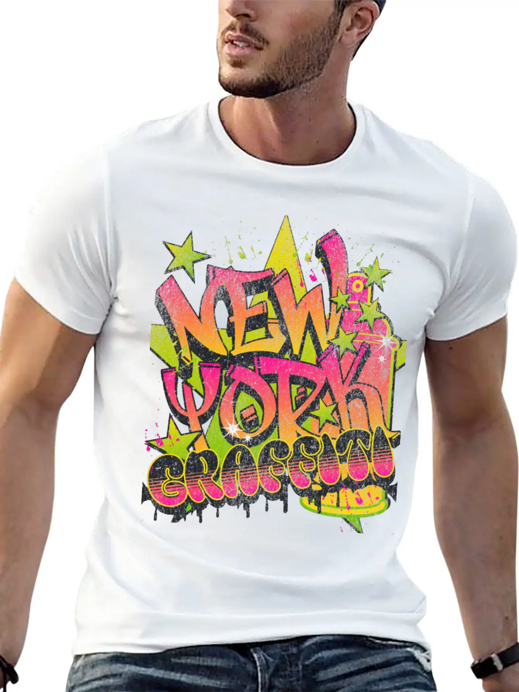New York Graffiti Grunge Print Tee Unisex Short Sleeve Soft Cotton T-Shirt – Casual Everyday Wear