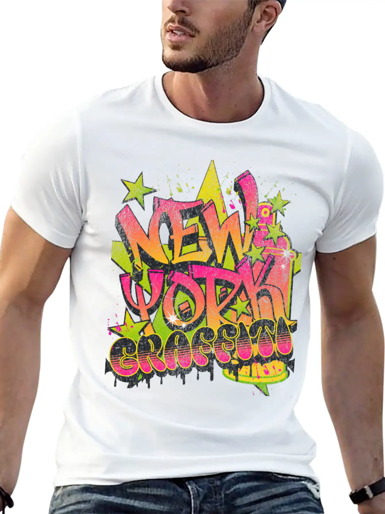 New York Graffiti Grunge Print Tee Unisex Short Sleeve Soft Cotton T-Shirt – Casual Everyday Wear