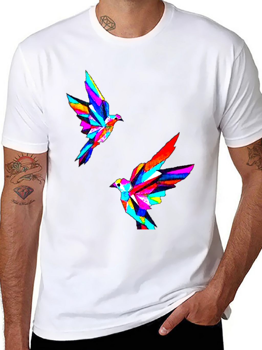 Geometric Bird Print Black T-Shirt