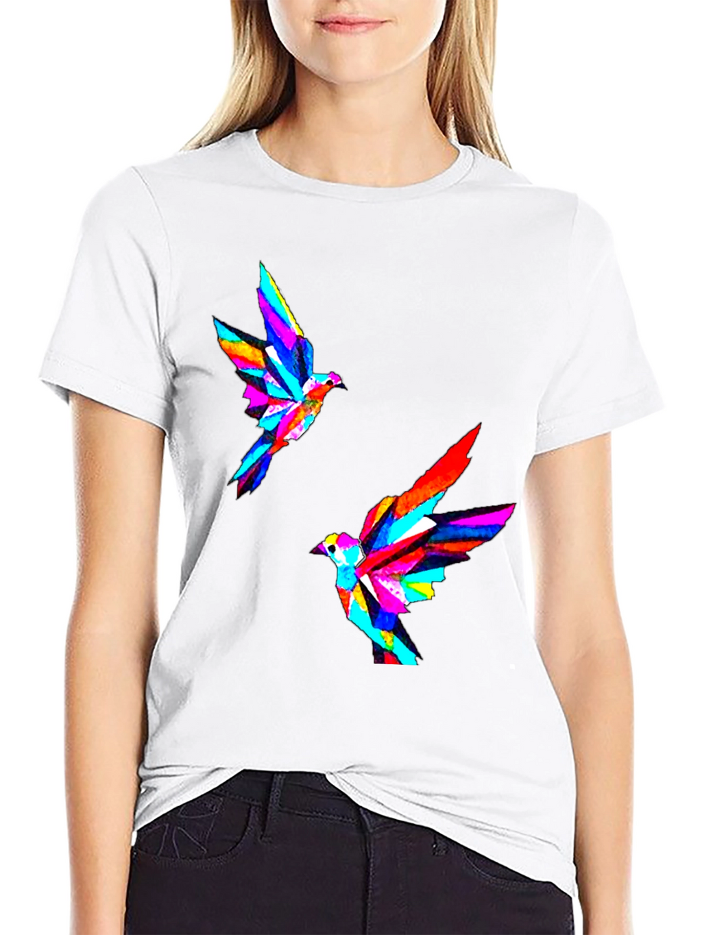 Geometric Bird Print Black T-Shirt