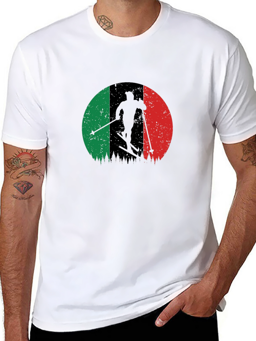 Italian Flag Ski T-Shirt - Black