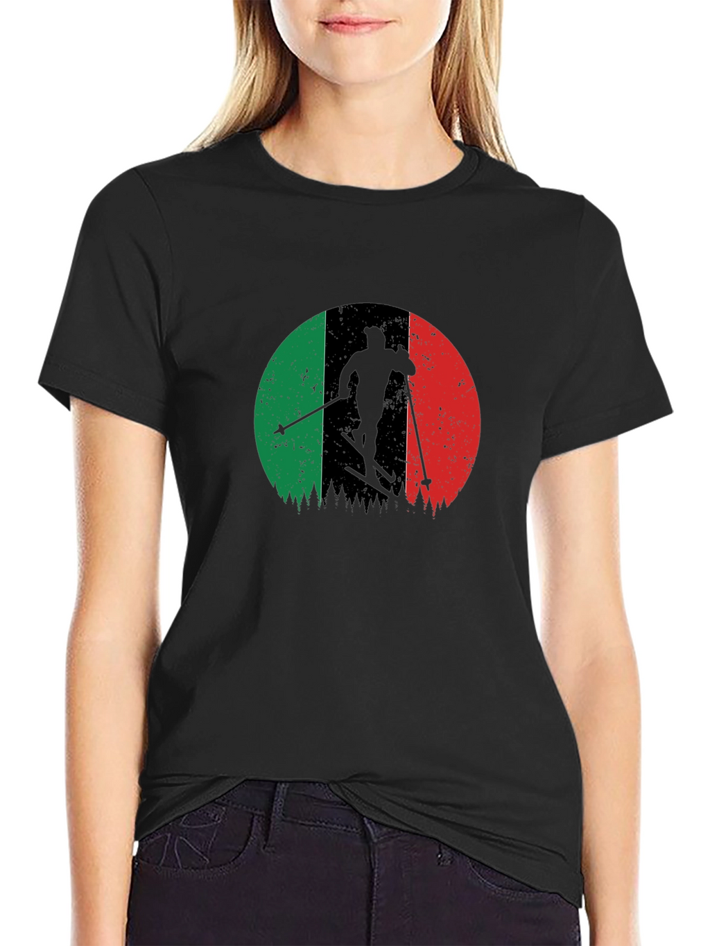 Italian Flag Ski T-Shirt - Black