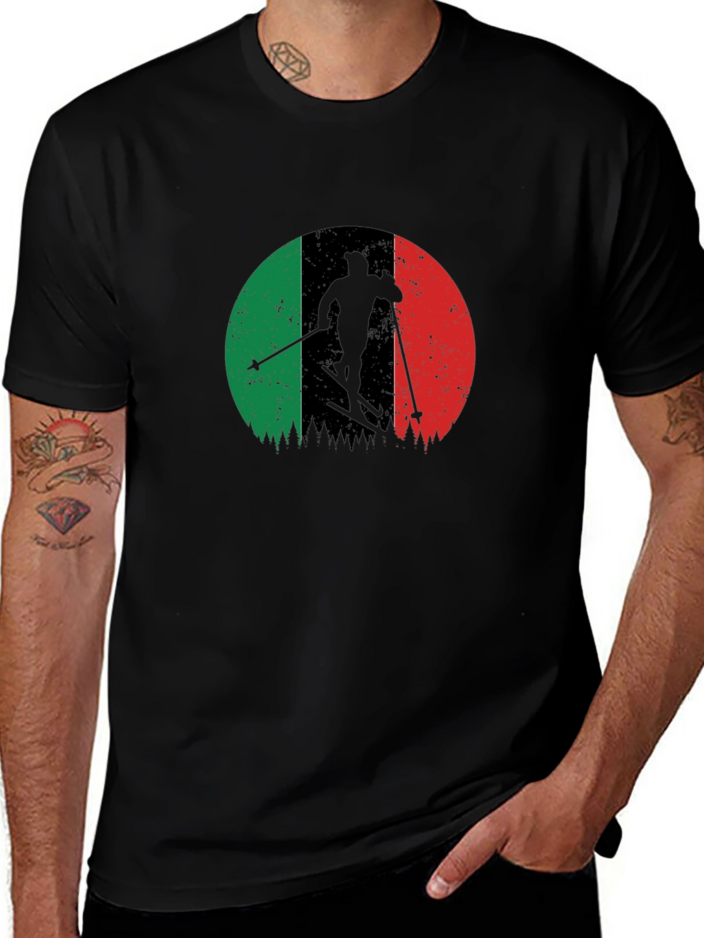 Italian Flag Ski T-Shirt - Black