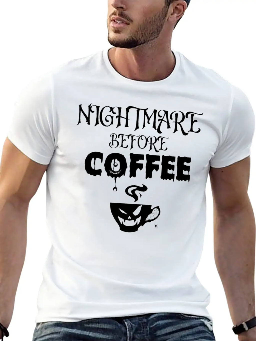 Nightmare Before Coffee Lover Funny Halloween Tee Unisex Short Sleeve Soft Cotton T-Shirt – Casual Everyday Wear