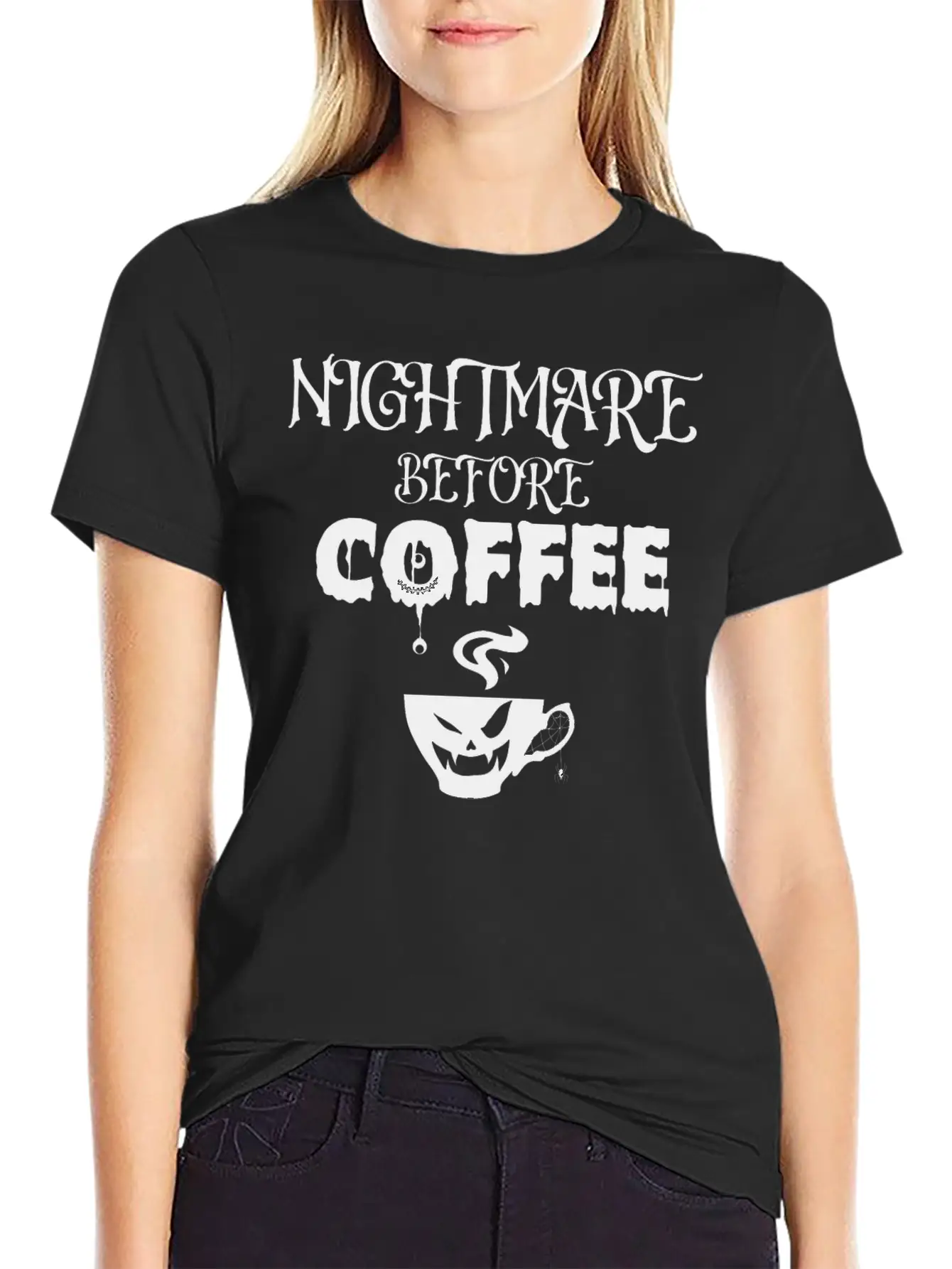 Nightmare Before Coffee Lover Funny Halloween Tee Unisex Short Sleeve Soft Cotton T-Shirt – Casual Everyday Wear