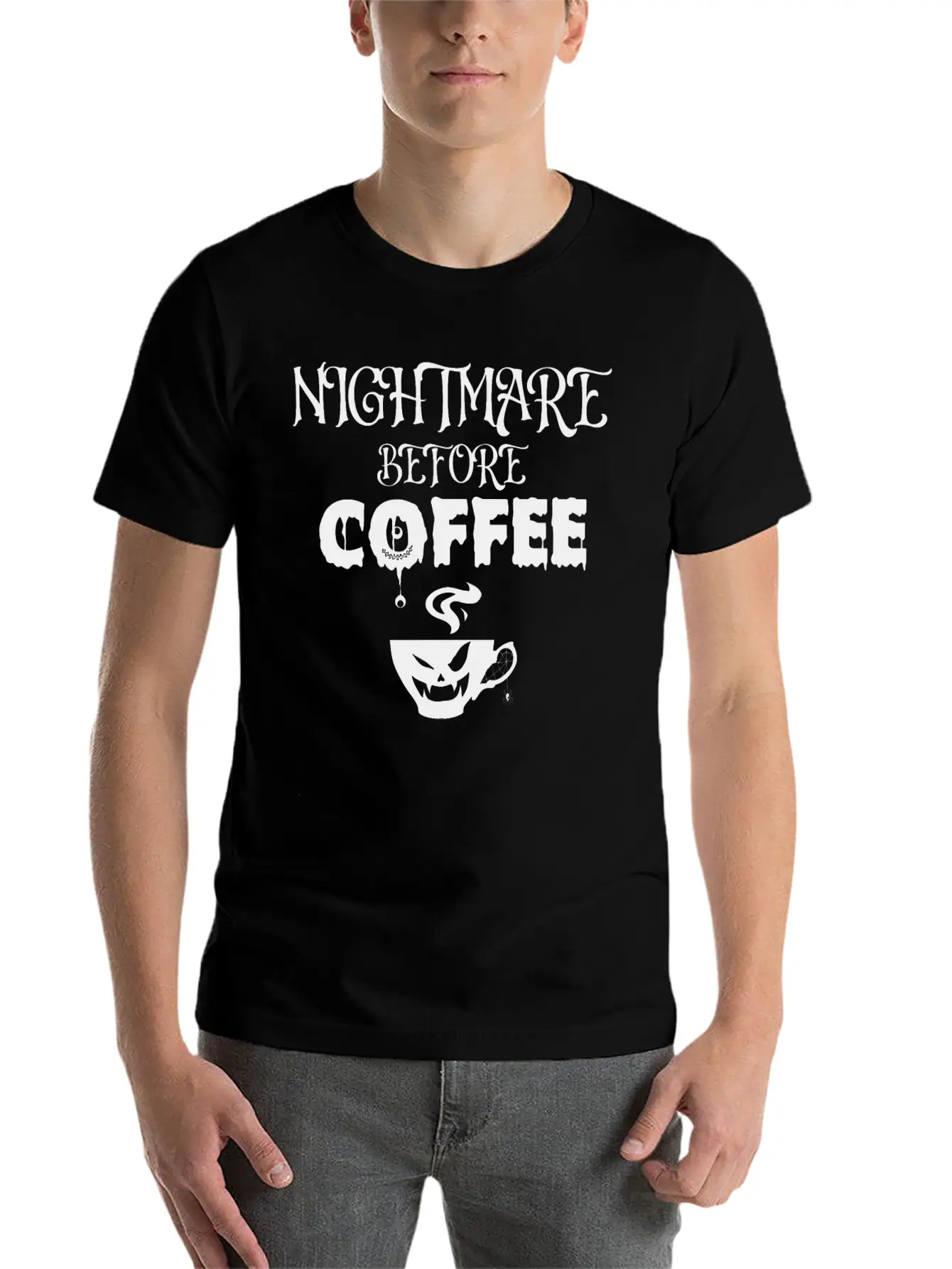 Nightmare Before Coffee Lover Funny Halloween Tee Unisex Short Sleeve Soft Cotton T-Shirt – Casual Everyday Wear