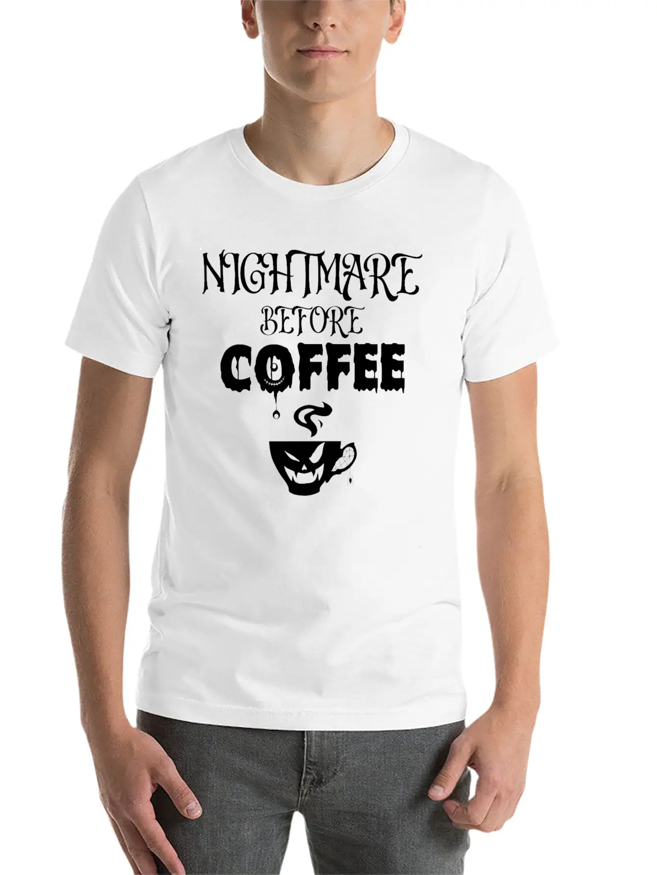 Nightmare Before Coffee Lover Funny Halloween Tee Unisex Short Sleeve Soft Cotton T-Shirt – Casual Everyday Wear