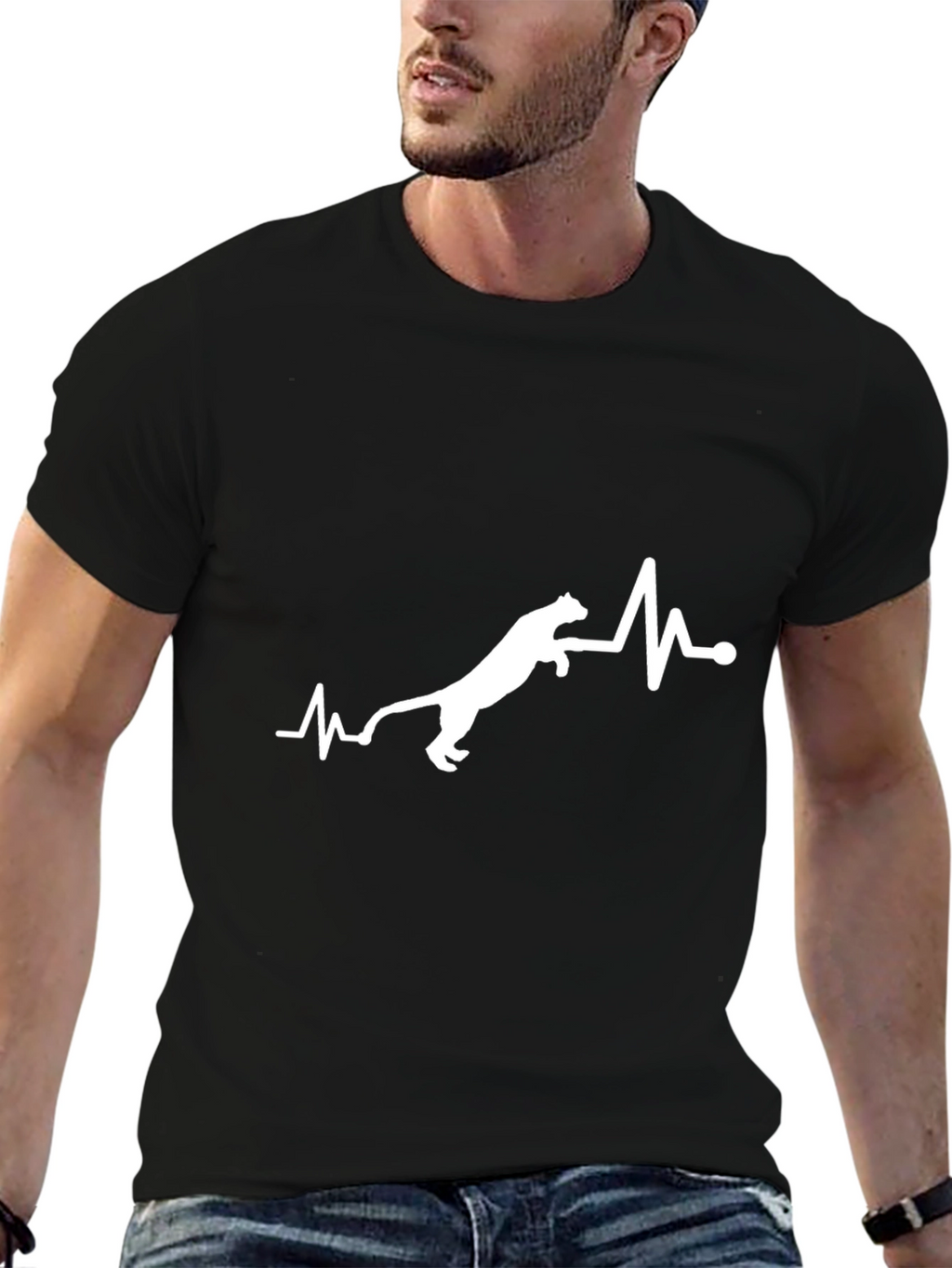 Cat Heartbeat Graphic T-Shirt - Mens Black Tee