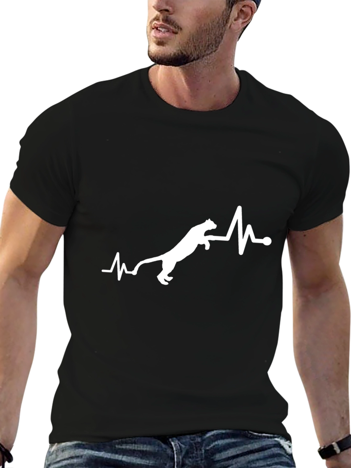 Cat Heartbeat Graphic T-Shirt - Mens Black Tee