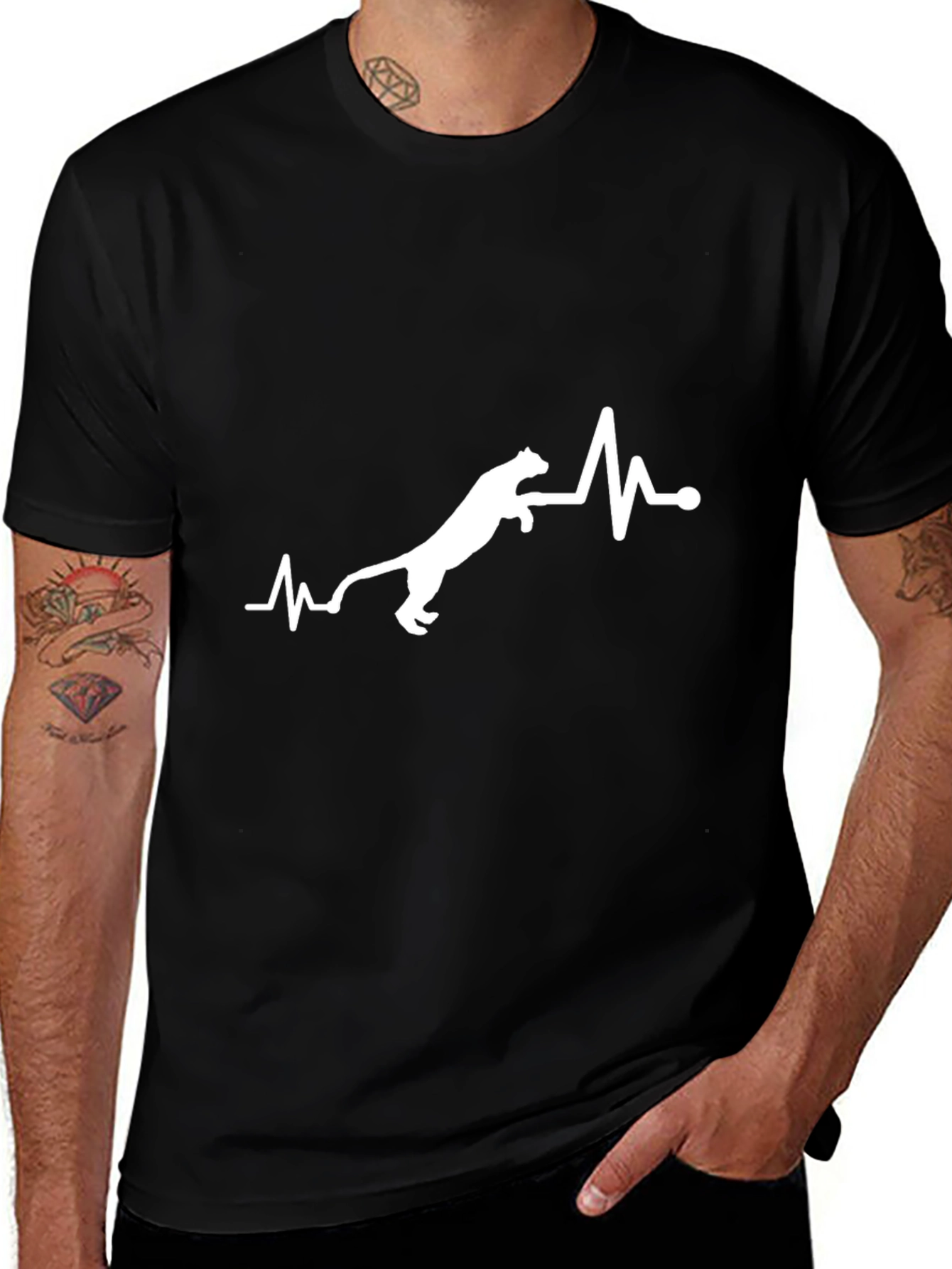 Cat Heartbeat Graphic T-Shirt - Mens Black Tee