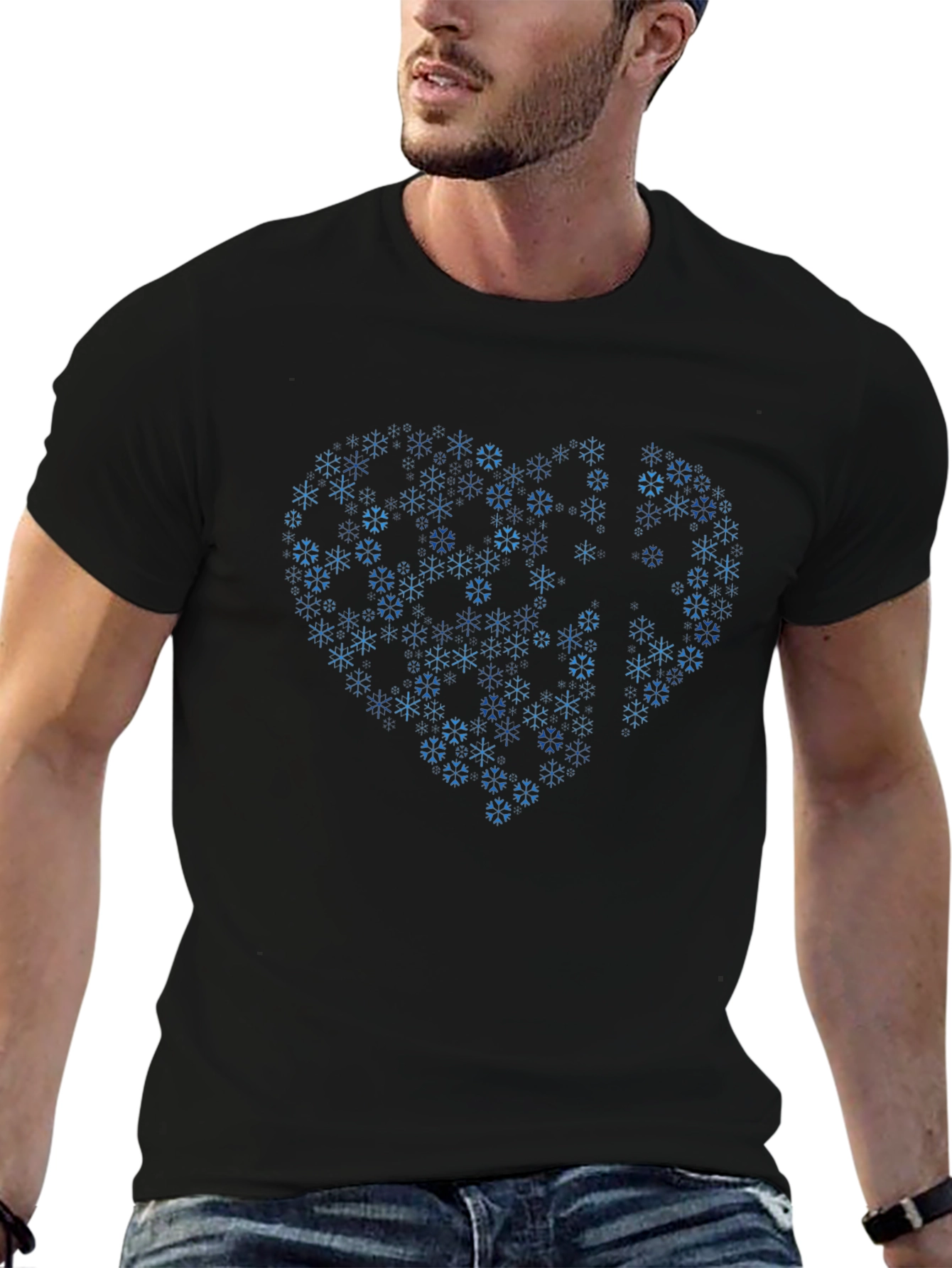 Heart Snowflake Graphic T-Shirt - Stylish Winter Apparel