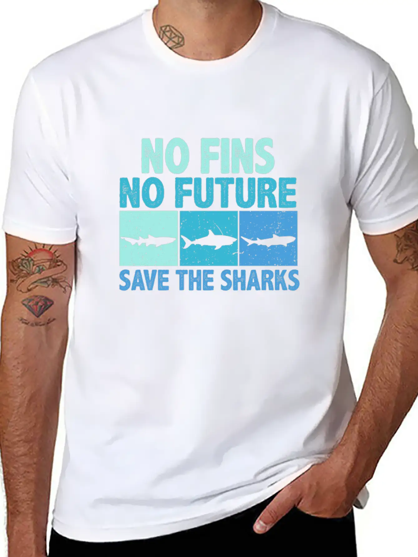 No Fins No Future Protect The Sharks Shark Lover Unisex Short Sleeve Soft Cotton T-Shirt – Casual Everyday Wear