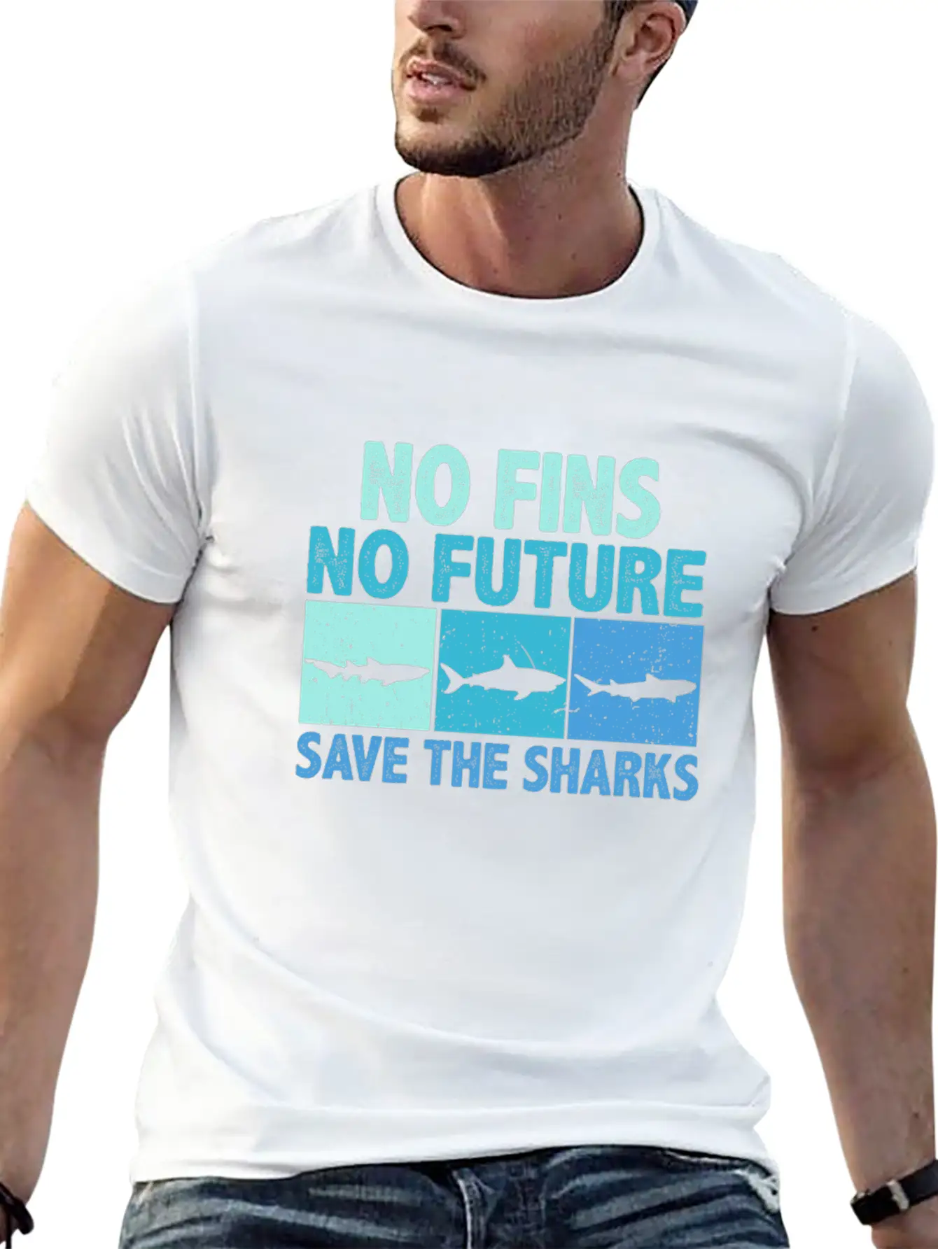 No Fins No Future Protect The Sharks Shark Lover Unisex Short Sleeve Soft Cotton T-Shirt – Casual Everyday Wear