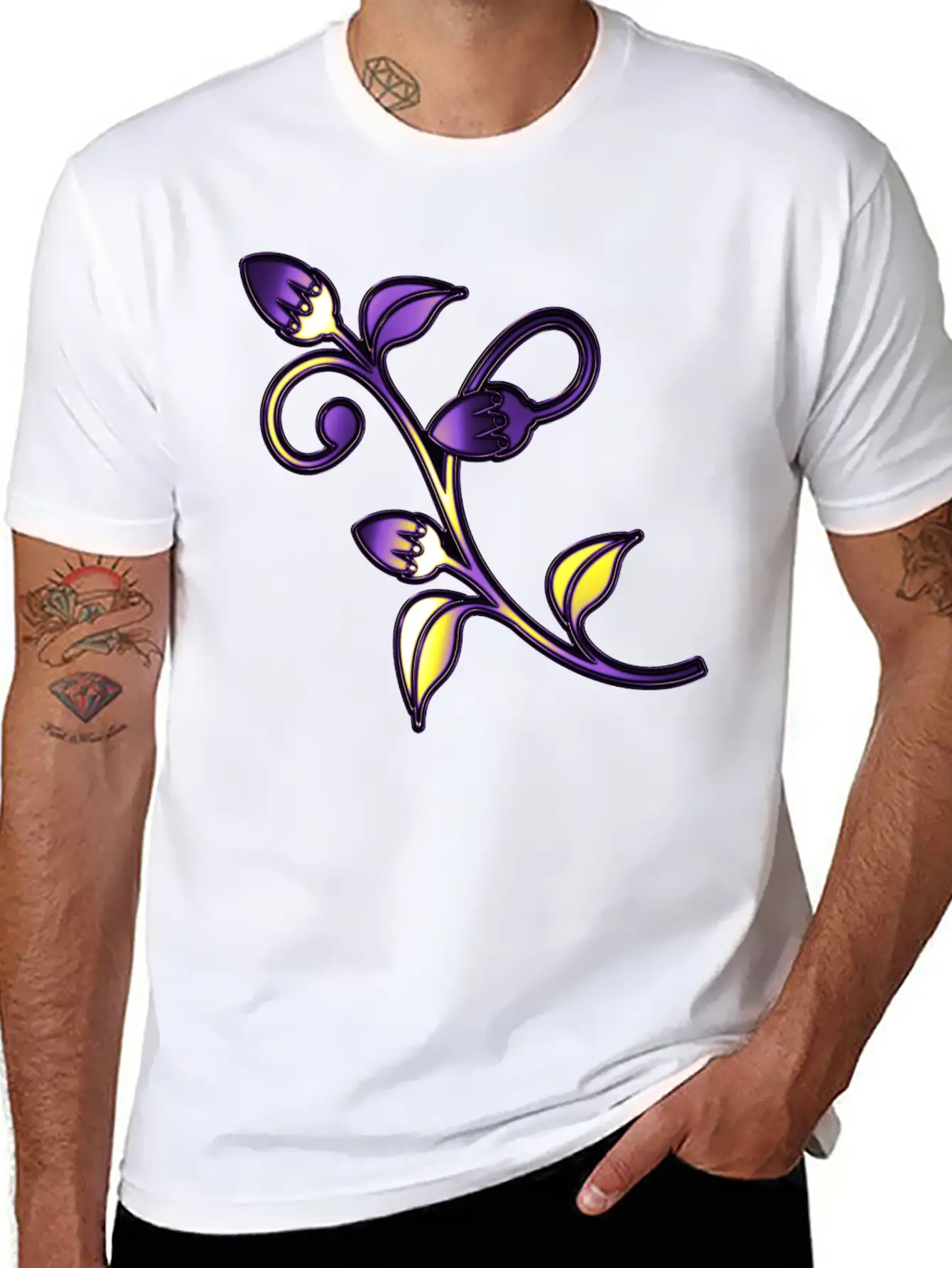 Nonbinary Pride Stained Glass Flowering Stem Stylish Everyday T-Shirt – Unisex Basic Cotton Tee