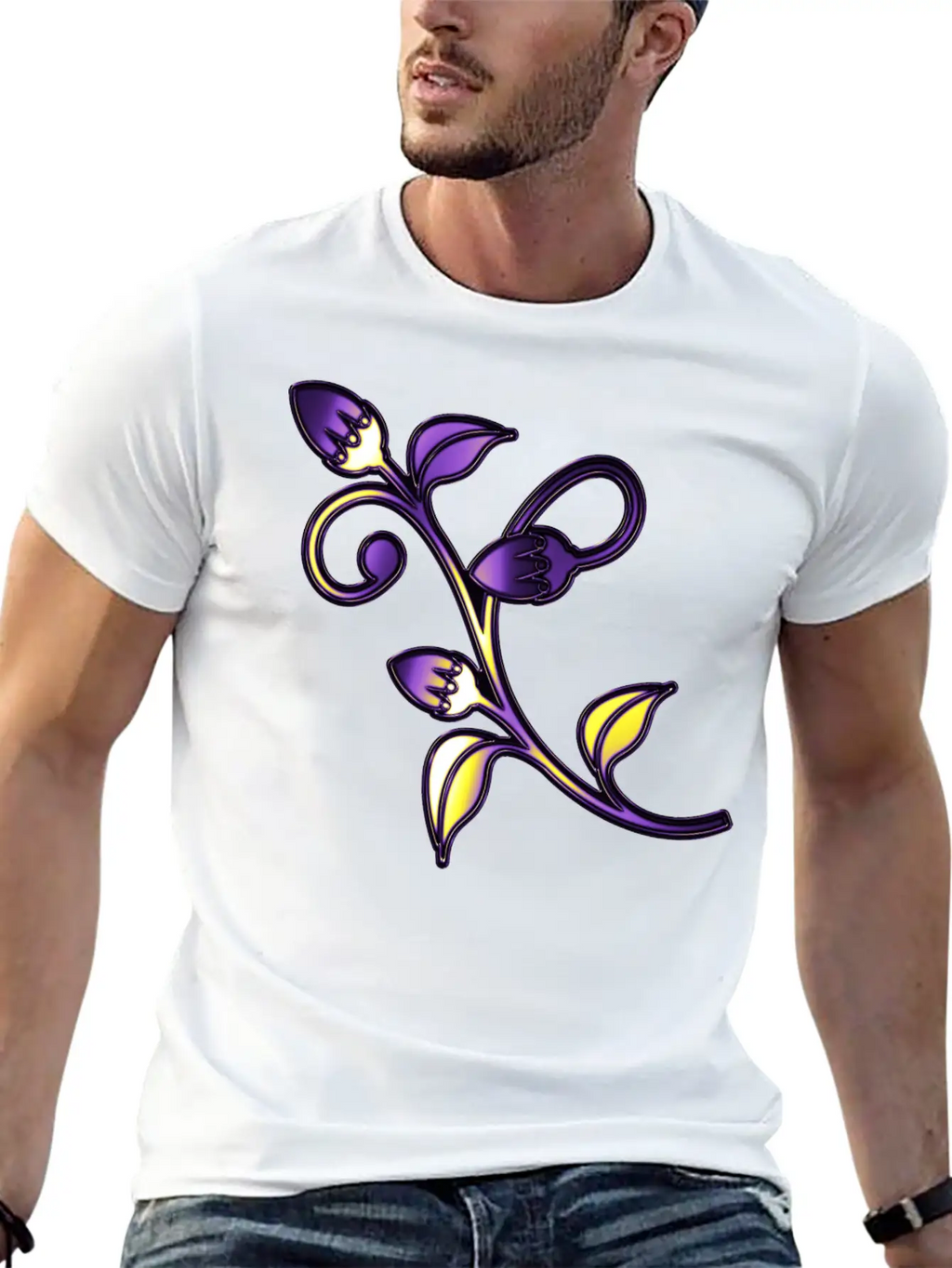 Nonbinary Pride Stained Glass Flowering Stem Stylish Everyday T-Shirt – Unisex Basic Cotton Tee