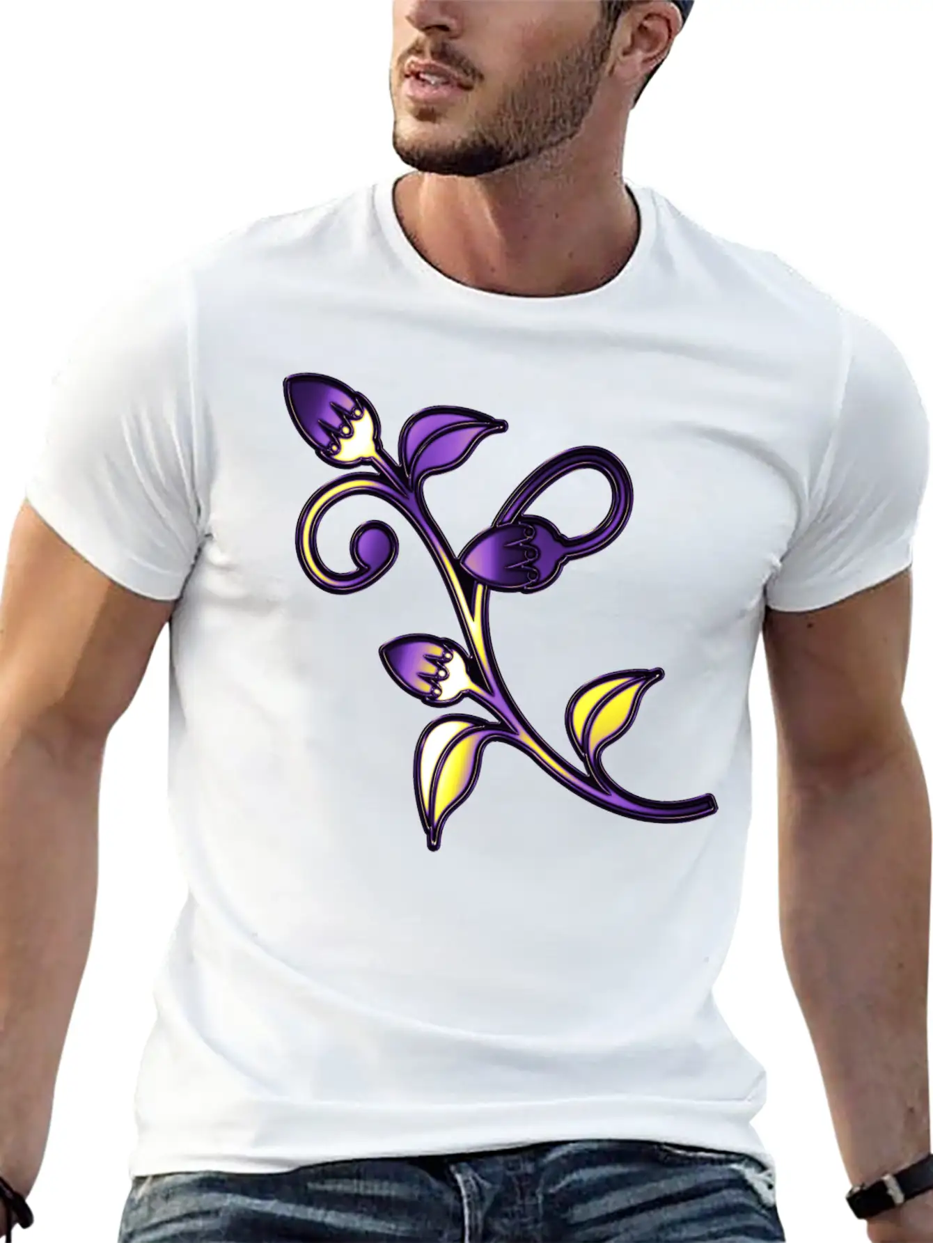 Nonbinary Pride Stained Glass Flowering Stem Stylish Everyday T-Shirt – Unisex Basic Cotton Tee