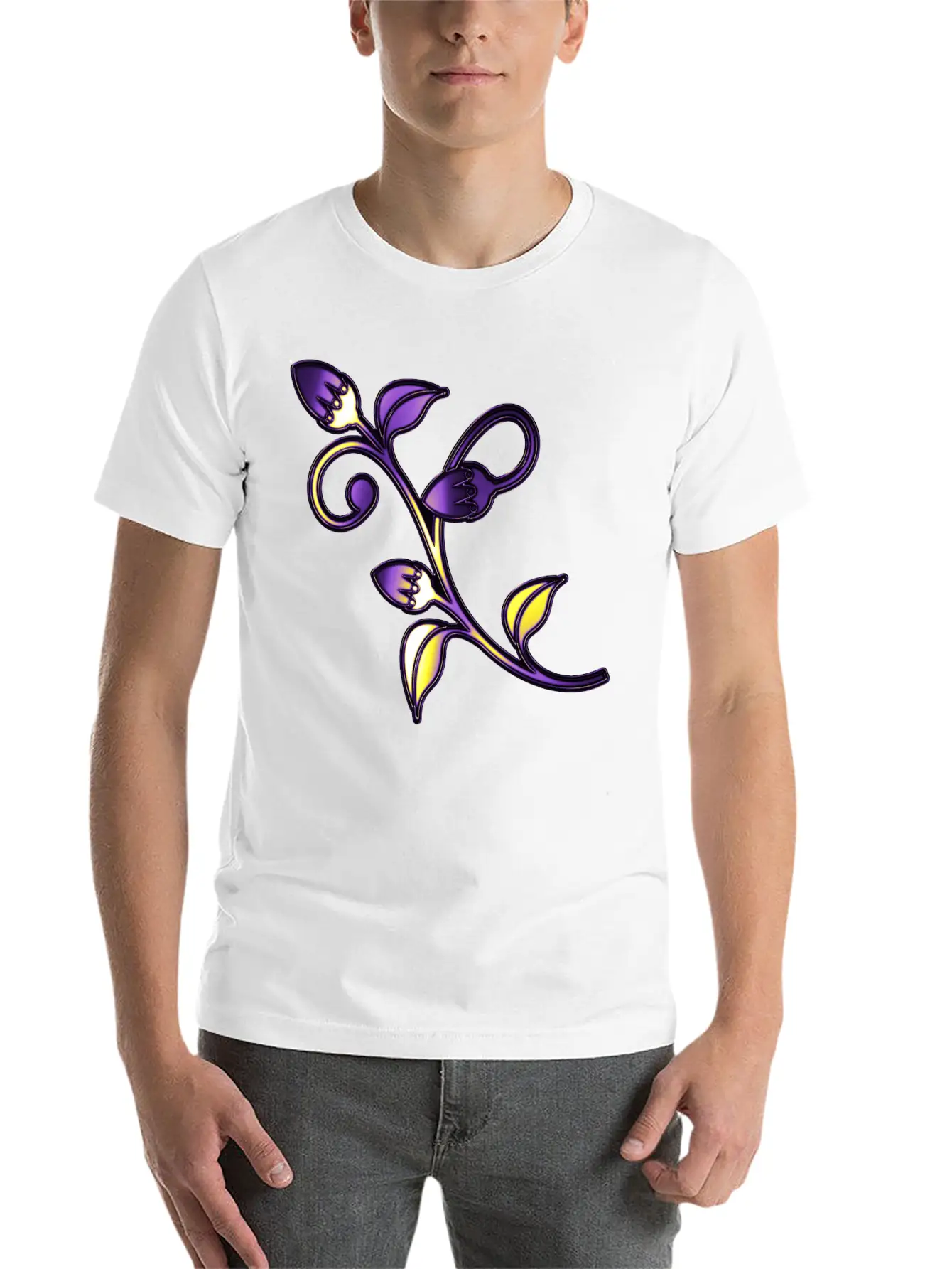 Nonbinary Pride Stained Glass Flowering Stem Stylish Everyday T-Shirt – Unisex Basic Cotton Tee