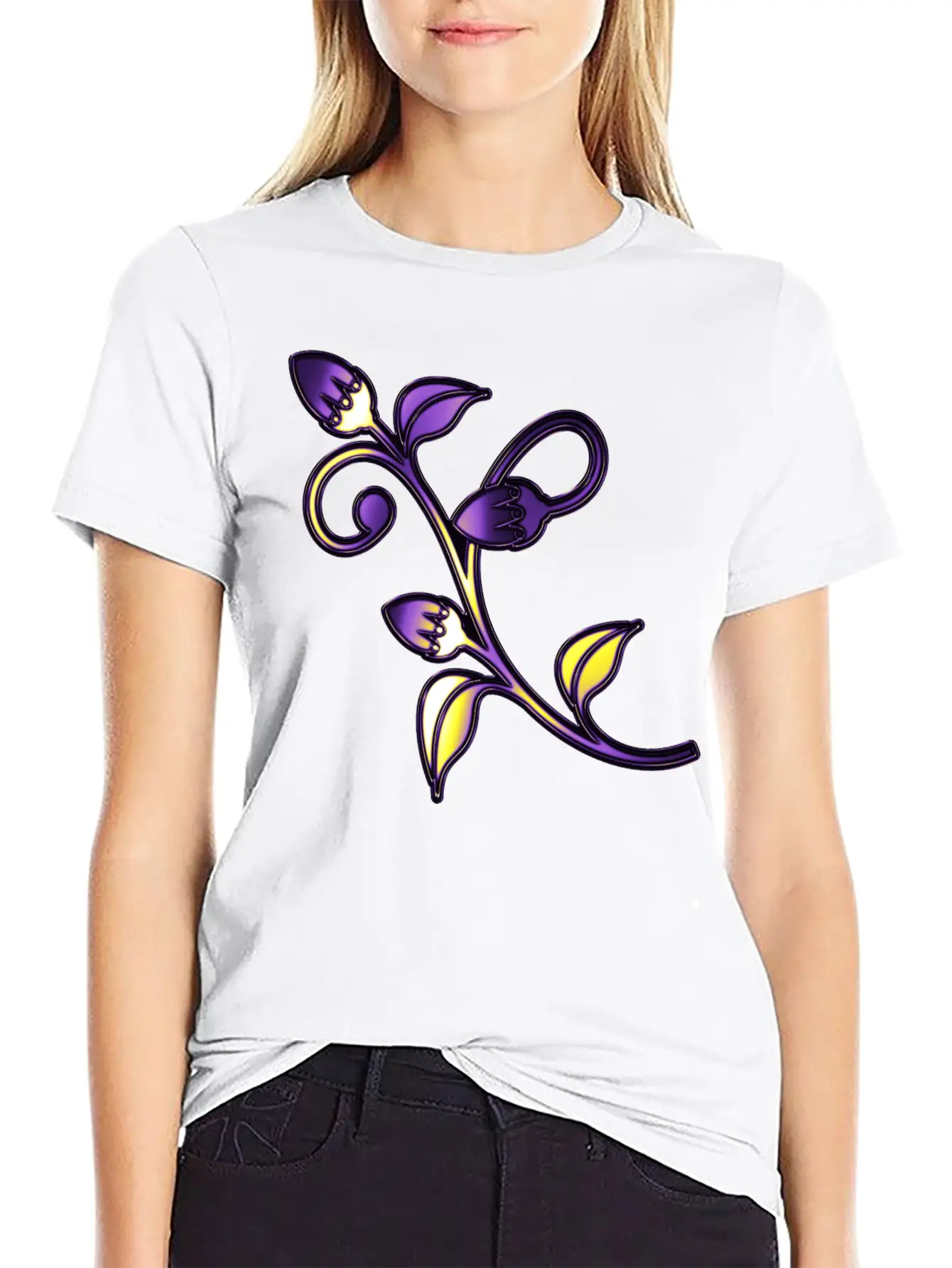 Nonbinary Pride Stained Glass Flowering Stem Stylish Everyday T-Shirt – Unisex Basic Cotton Tee