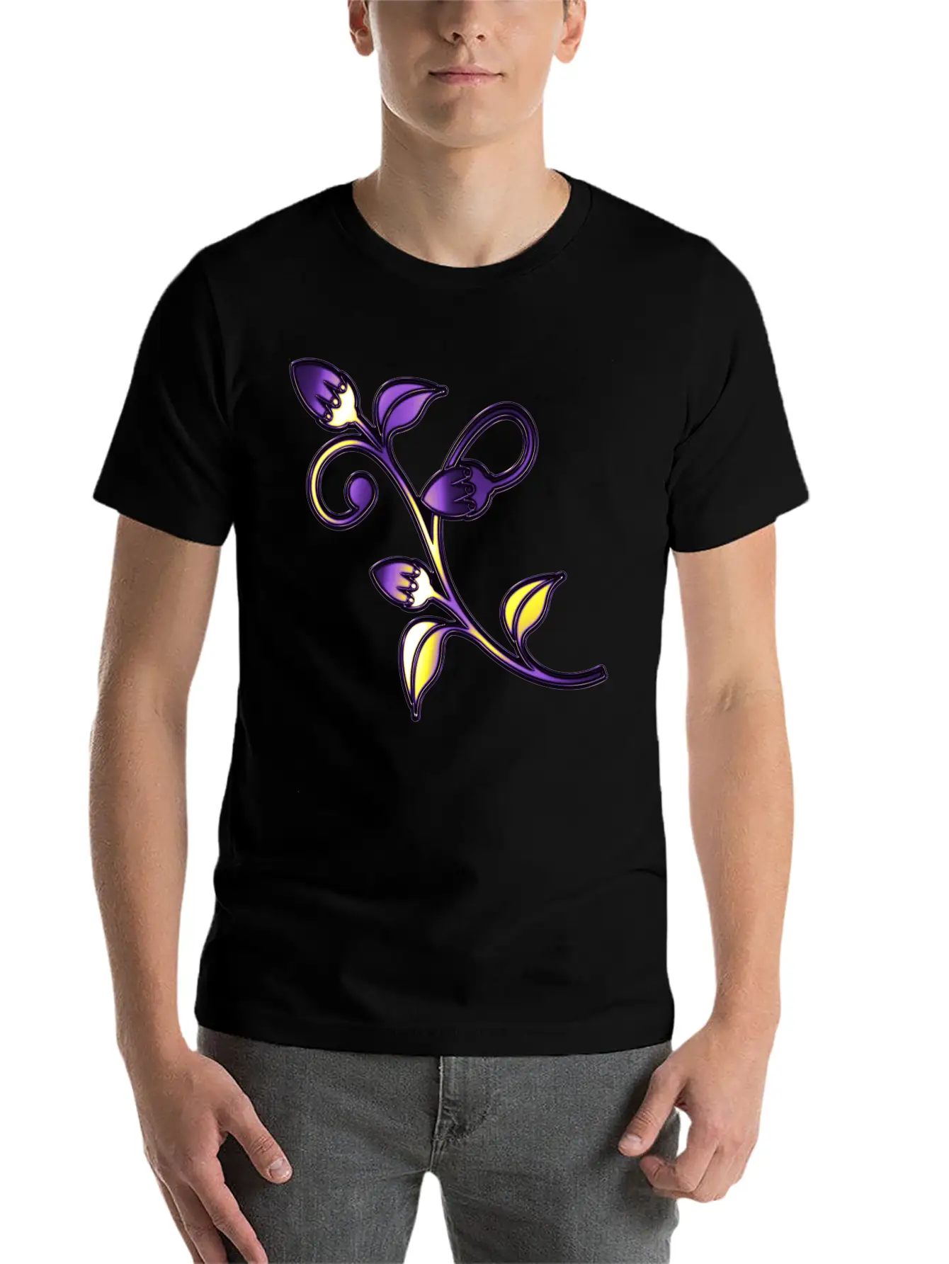 Nonbinary Pride Stained Glass Flowering Stem Stylish Everyday T-Shirt – Unisex Basic Cotton Tee