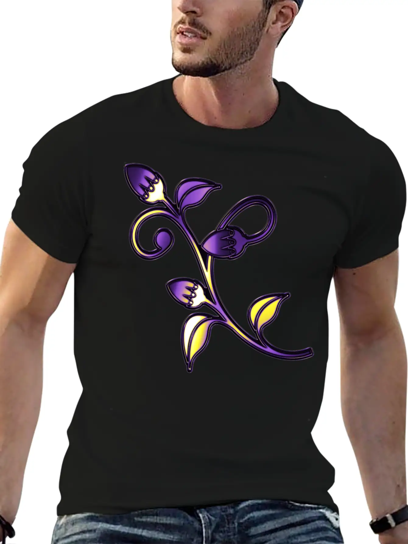 Nonbinary Pride Stained Glass Flowering Stem Stylish Everyday T-Shirt – Unisex Basic Cotton Tee
