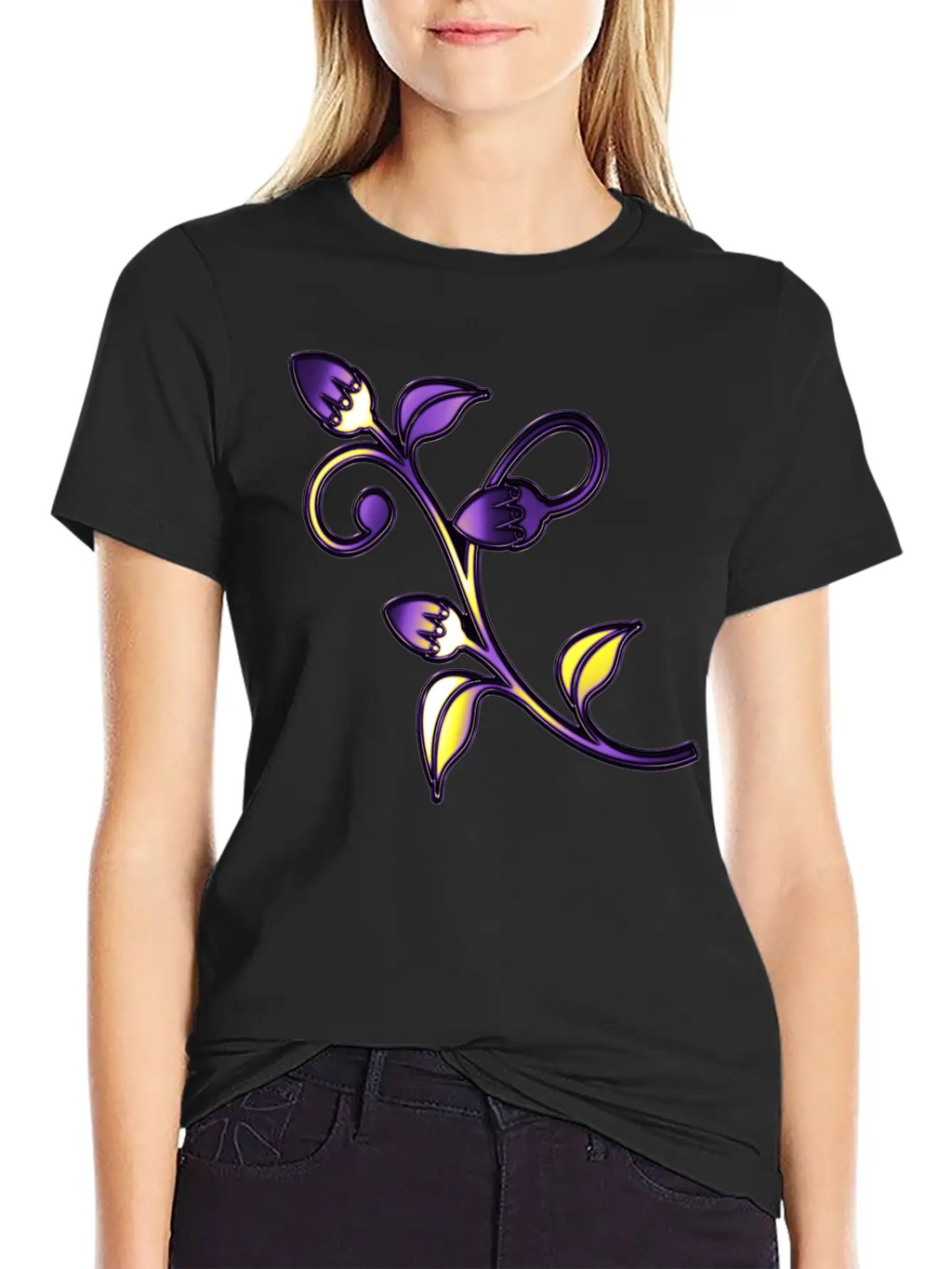 Nonbinary Pride Stained Glass Flowering Stem Stylish Everyday T-Shirt – Unisex Basic Cotton Tee