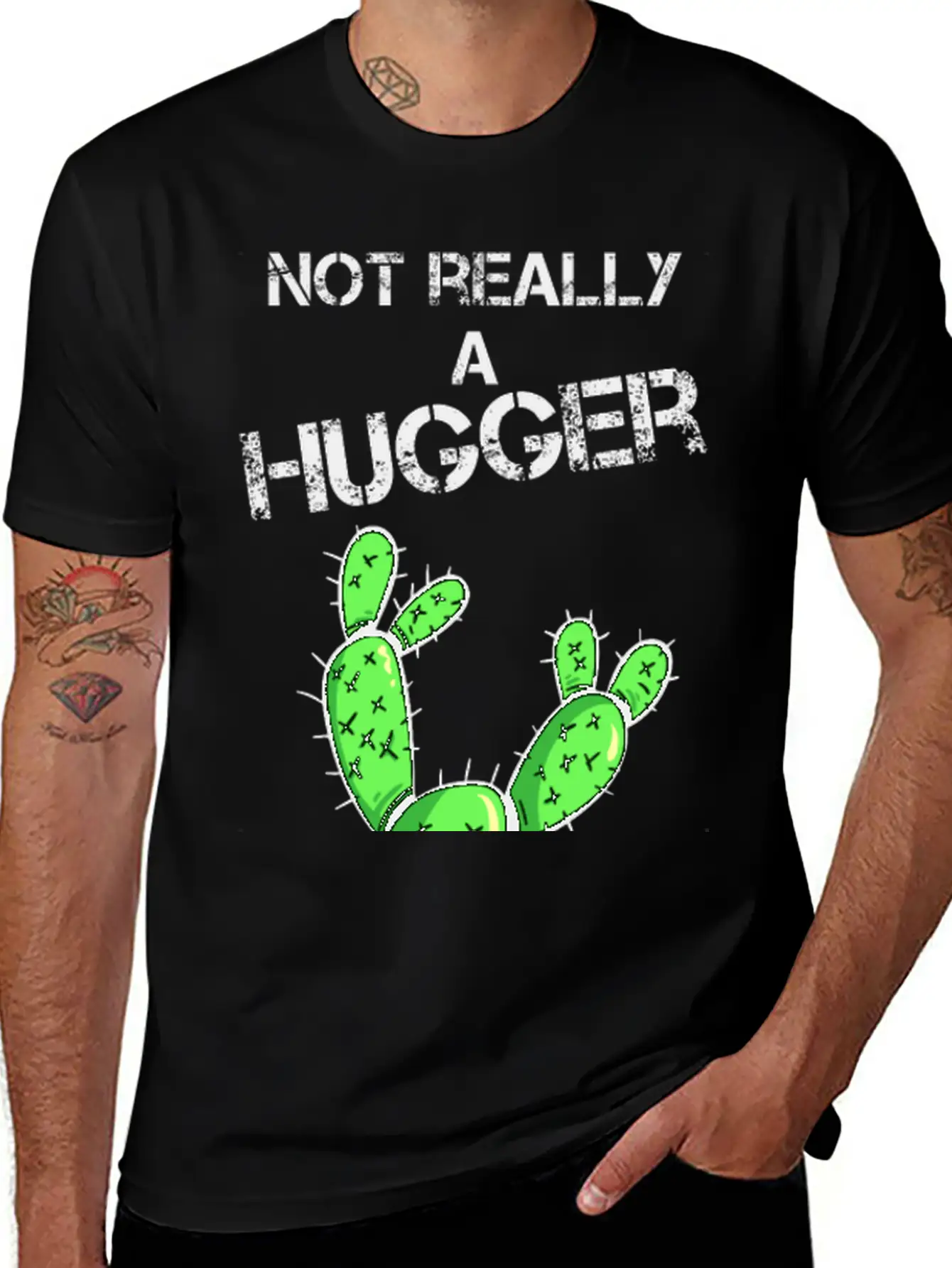 Not Really A Hugger, Cactus Stylish Everyday T-Shirt – Unisex Basic Cotton Tee