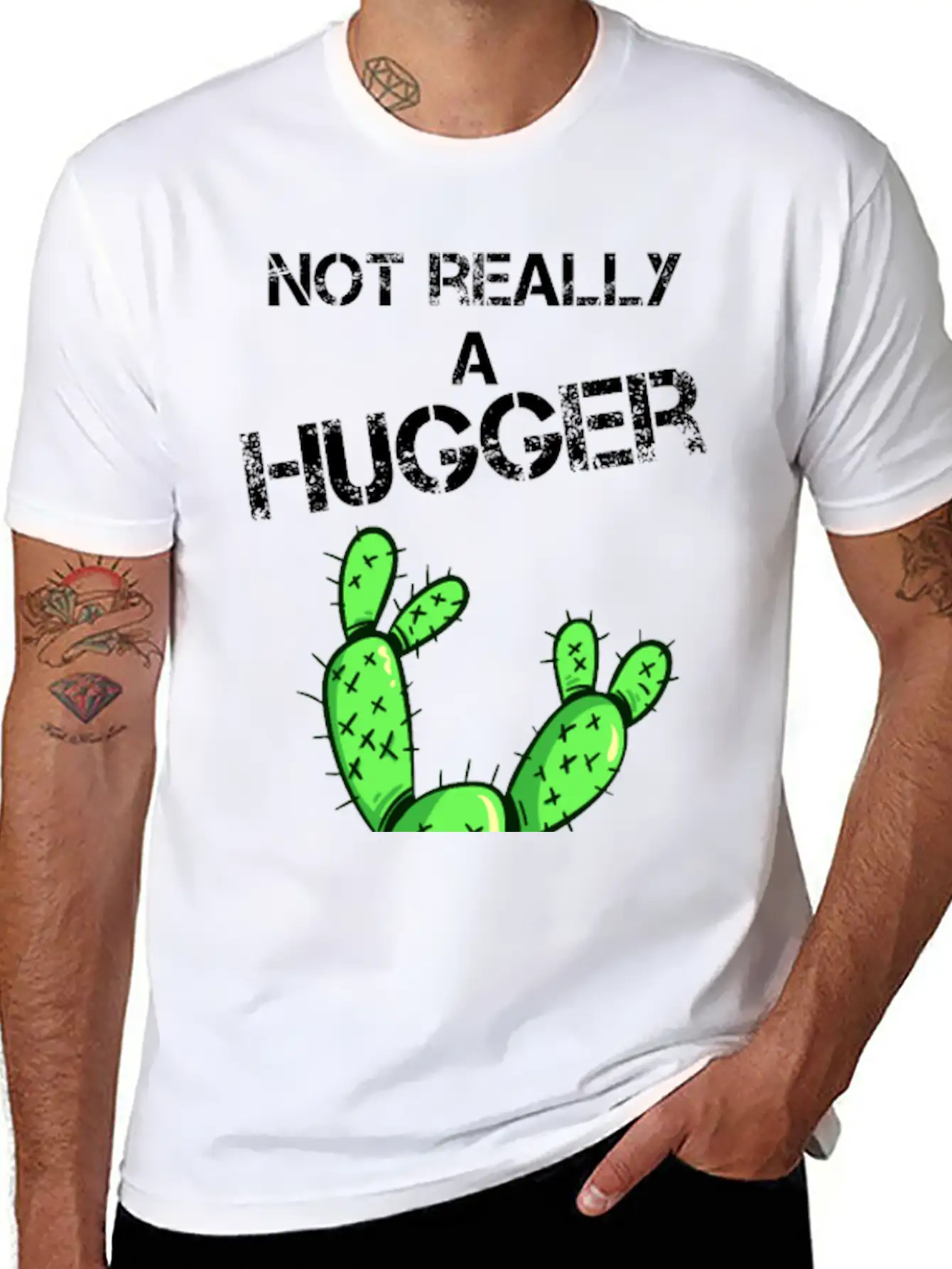 Not Really A Hugger, Cactus Stylish Everyday T-Shirt – Unisex Basic Cotton Tee