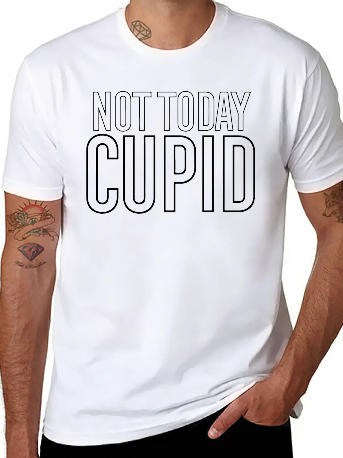 Not Today Cupid Funny Valentines Sarcastic Unisex Short Sleeve Soft Cotton T-Shirt – Casual Everyday Wear