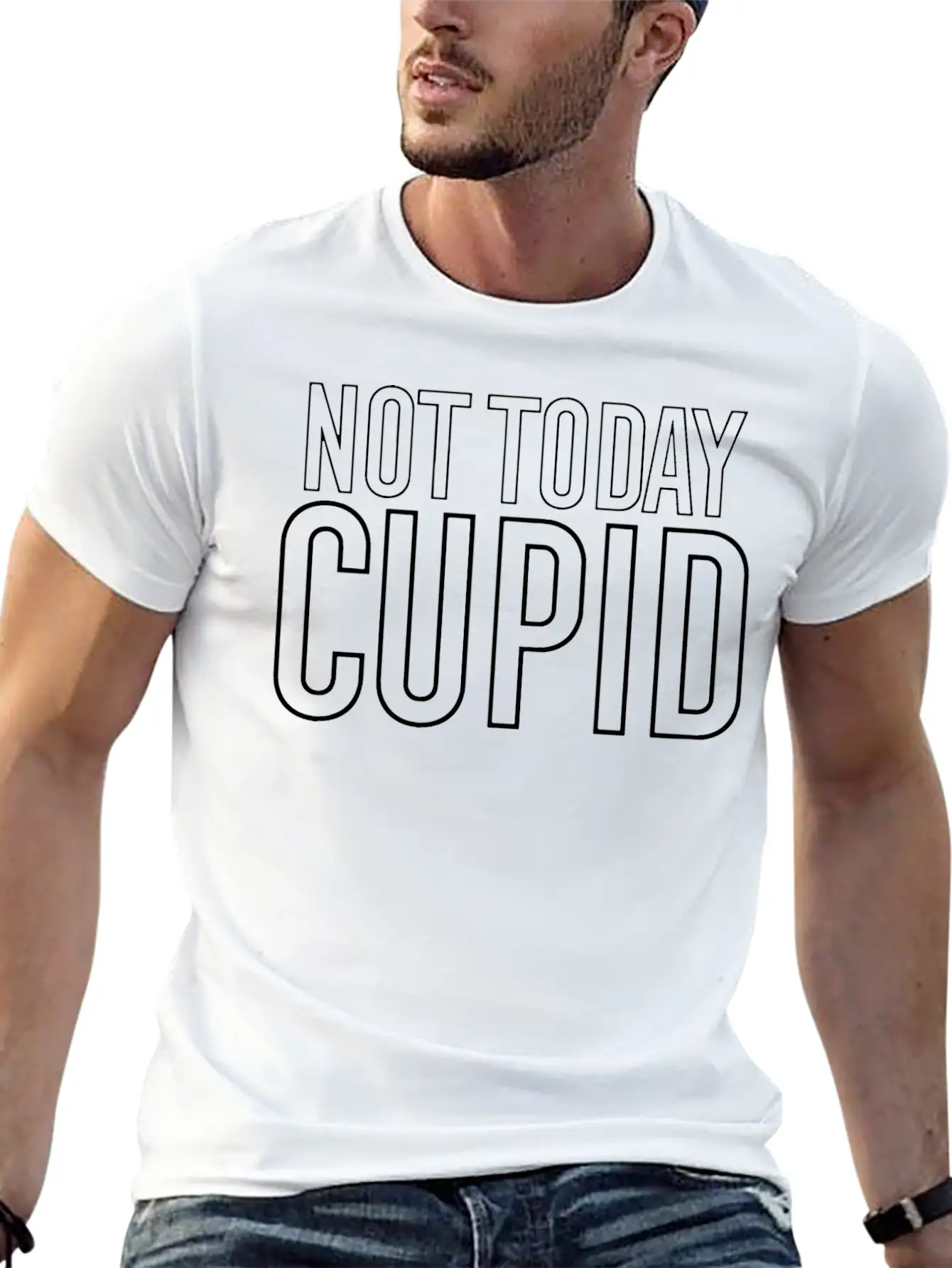 Not Today Cupid Funny Valentines Sarcastic Unisex Short Sleeve Soft Cotton T-Shirt – Casual Everyday Wear