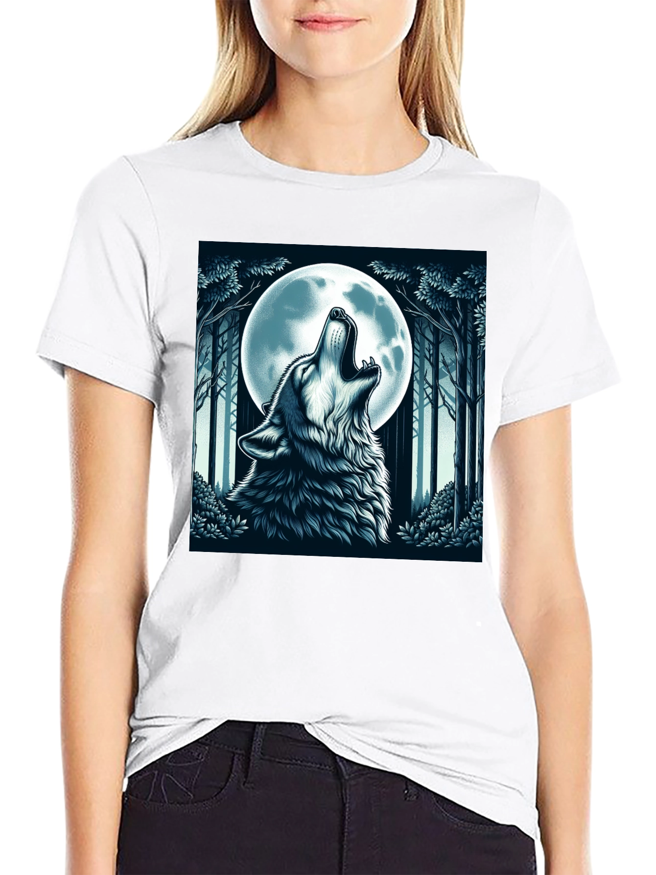 Wolf Howling at Moon Graphic Tee - Black