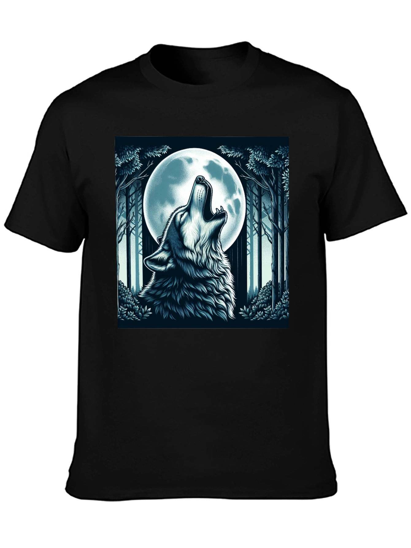 Wolf Howling at Moon Graphic Tee - Black
