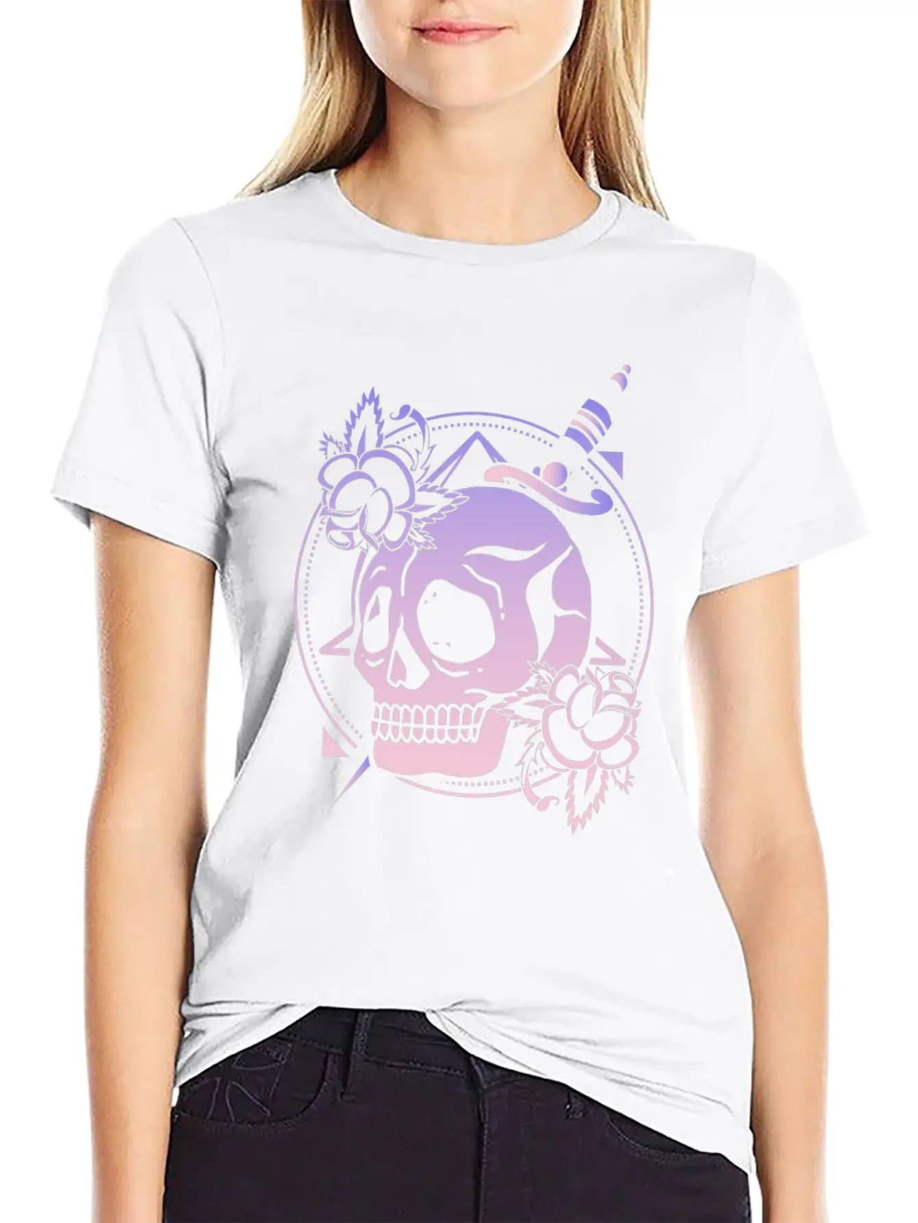 Nu Goth Skull Rose Japanese Witchcraft Satanism Unisex Short Sleeve Soft Cotton T-Shirt – Casual Everyday Wear